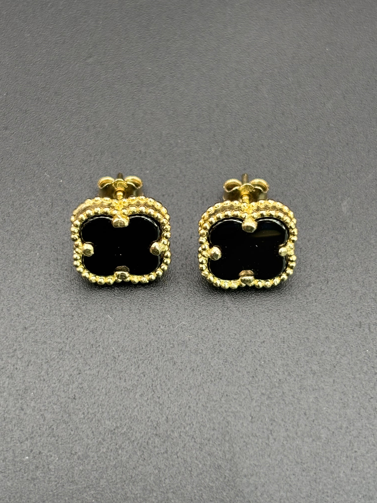 14k Solid Gold Earrings Black Flower