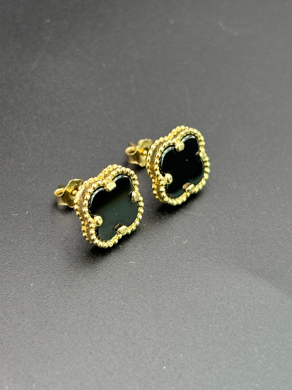 14k Solid Gold Earrings Black Flower