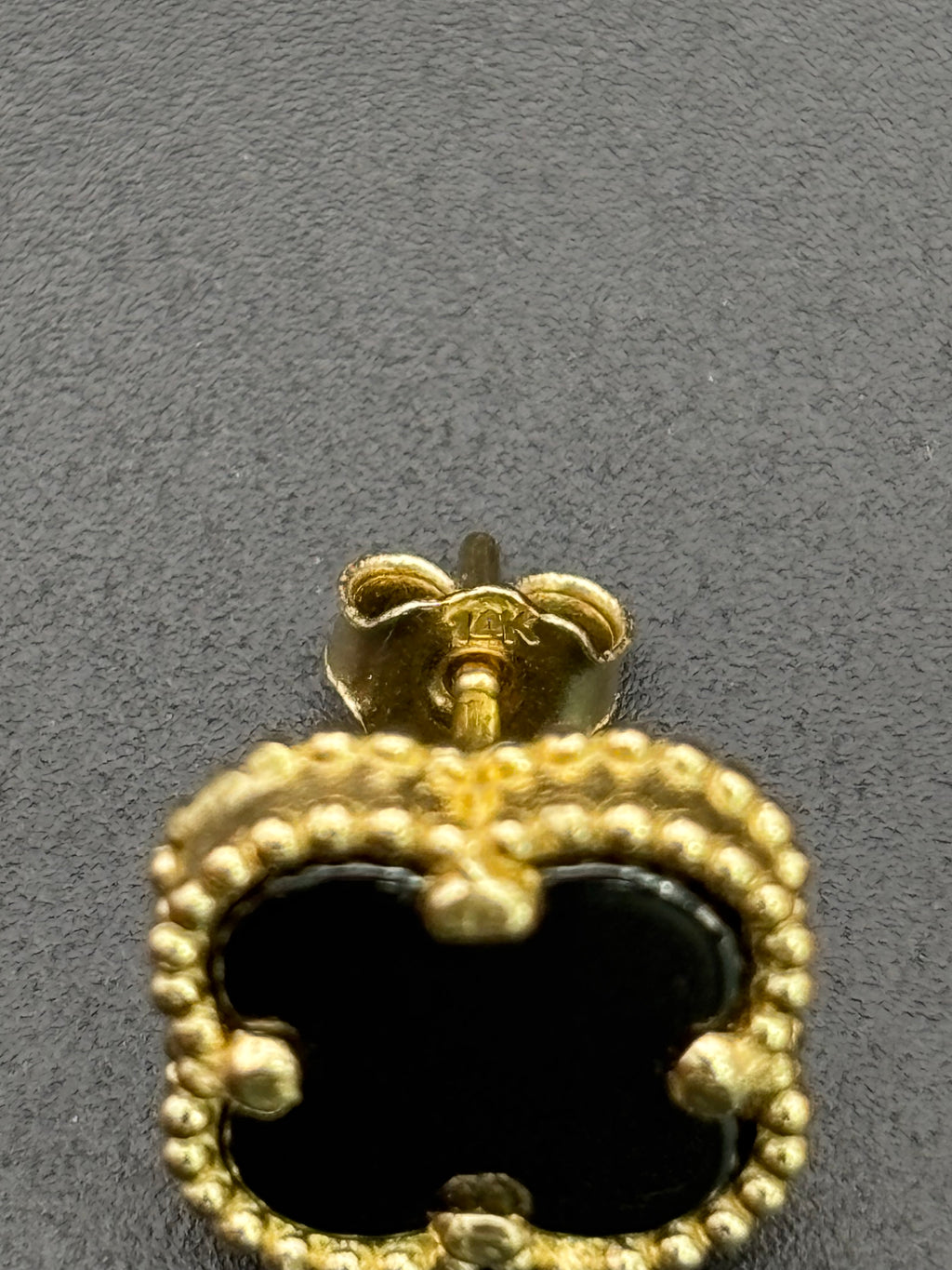 14k Solid Gold Earrings Black Flower