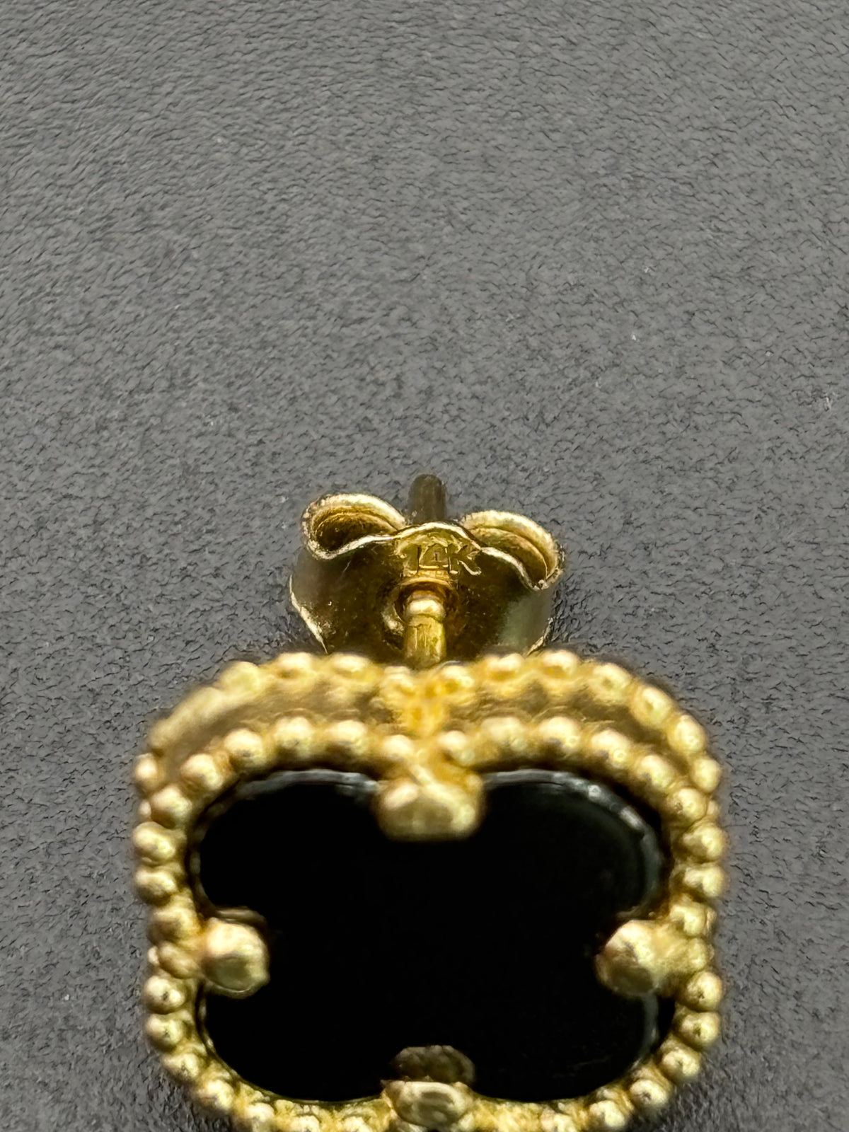 14k Solid Gold Earrings Black Flower