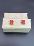 14k Solid Gold Earrings Red Flower