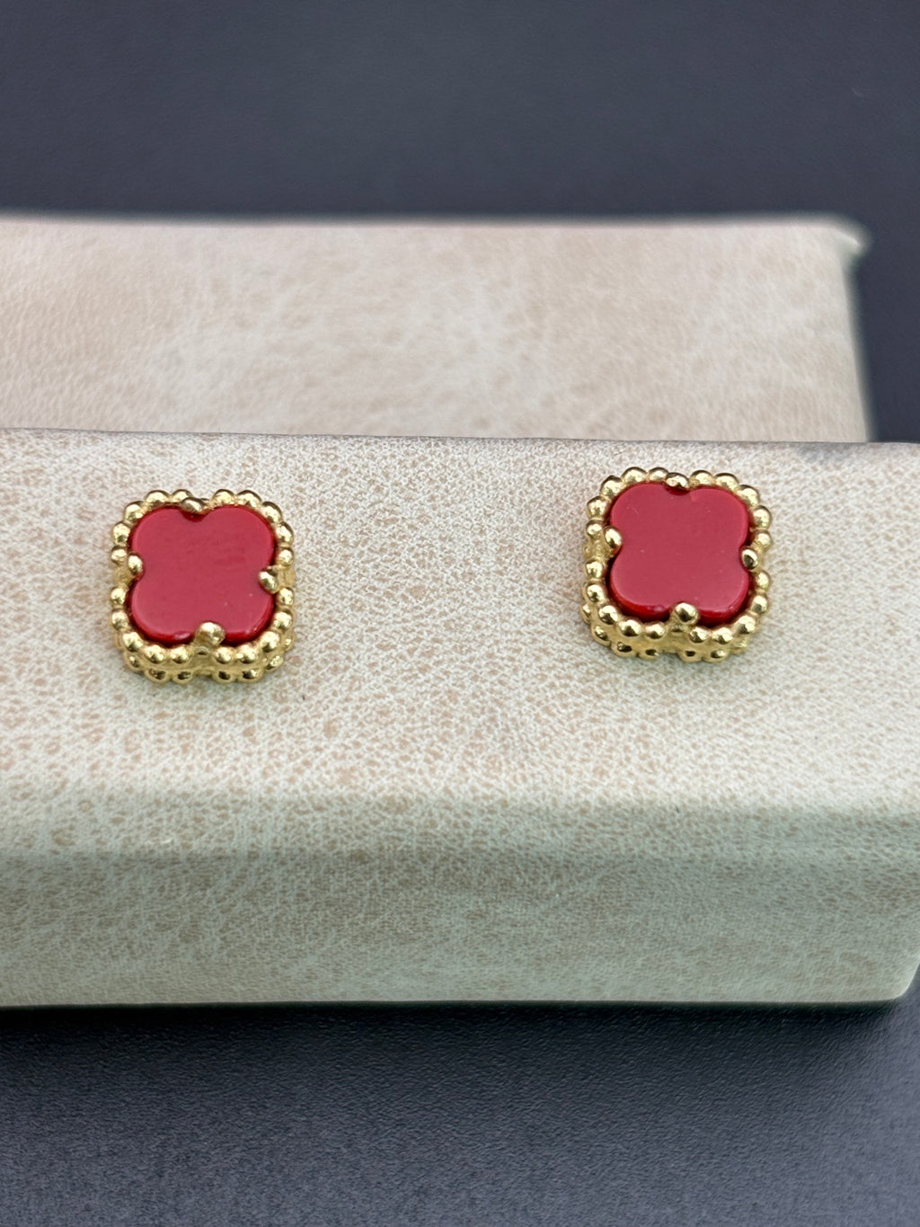 14k Solid Gold Earrings Red Flower