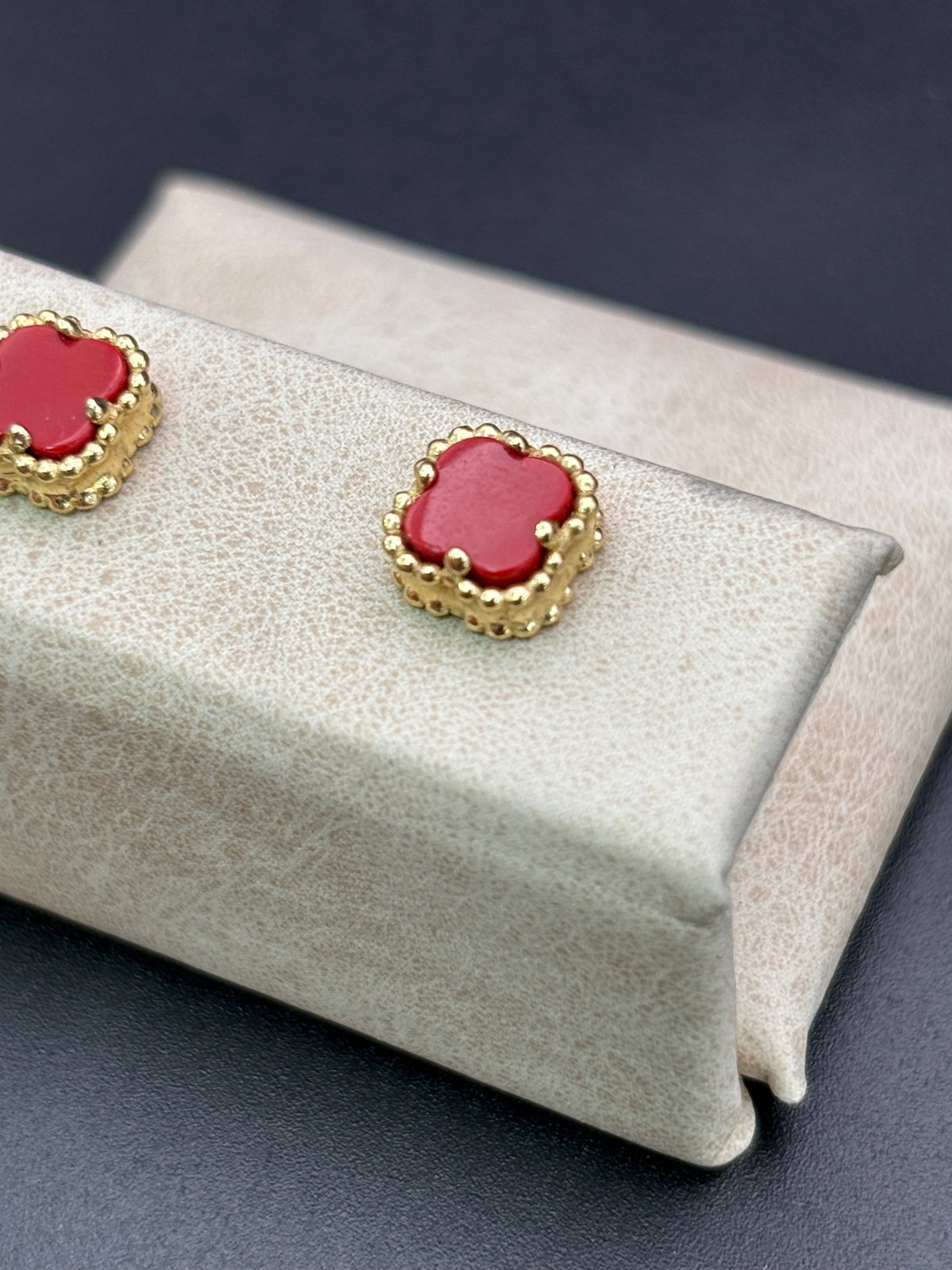 14k Solid Gold Earrings Red Flower