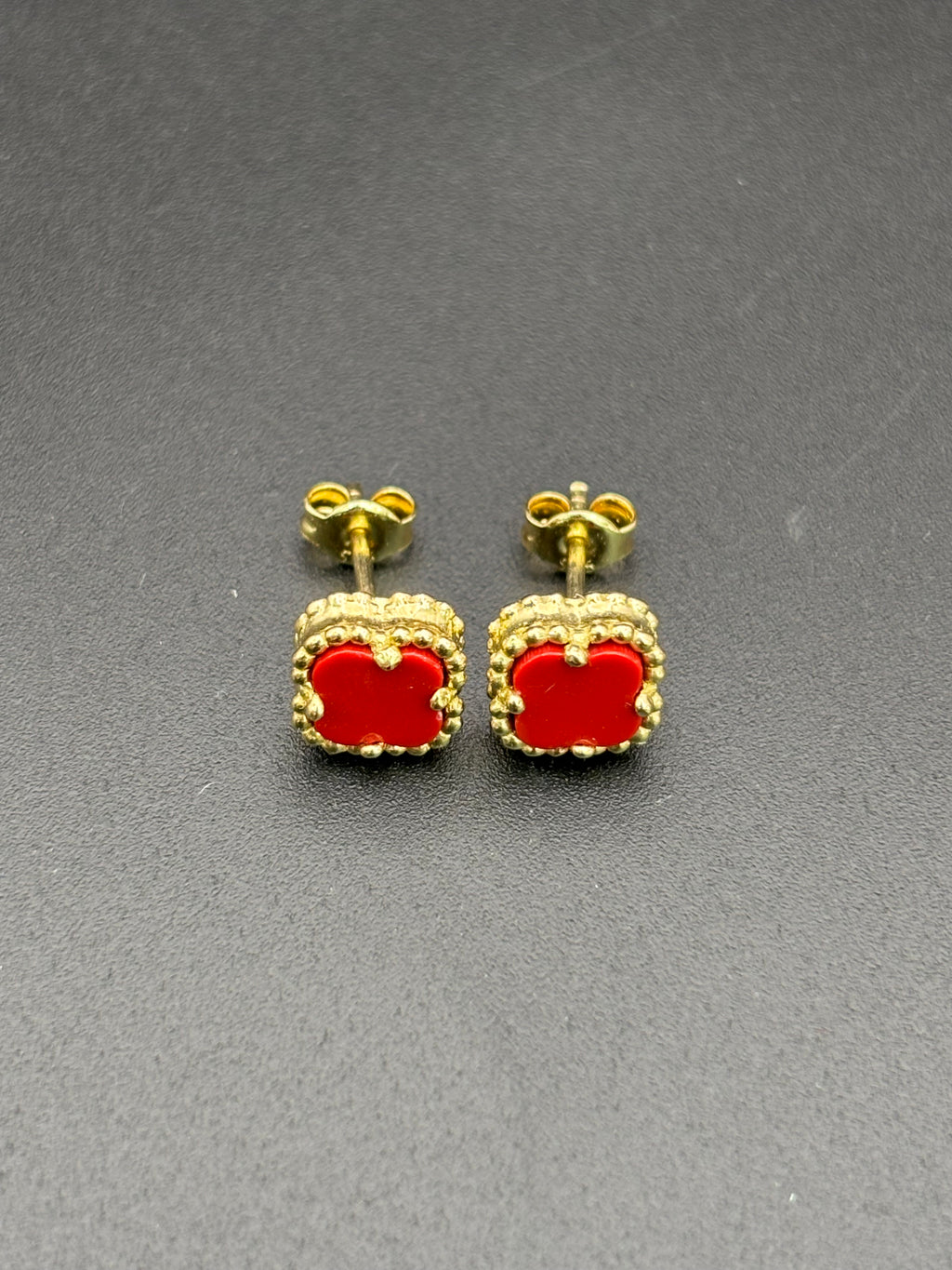 14k Solid Gold Earrings Red Flower