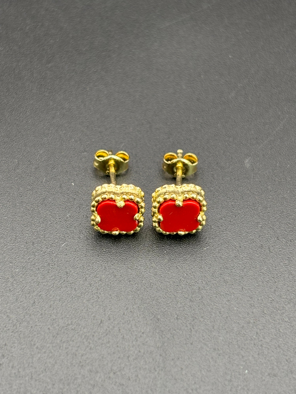 14k Solid Gold Earrings Red Flower