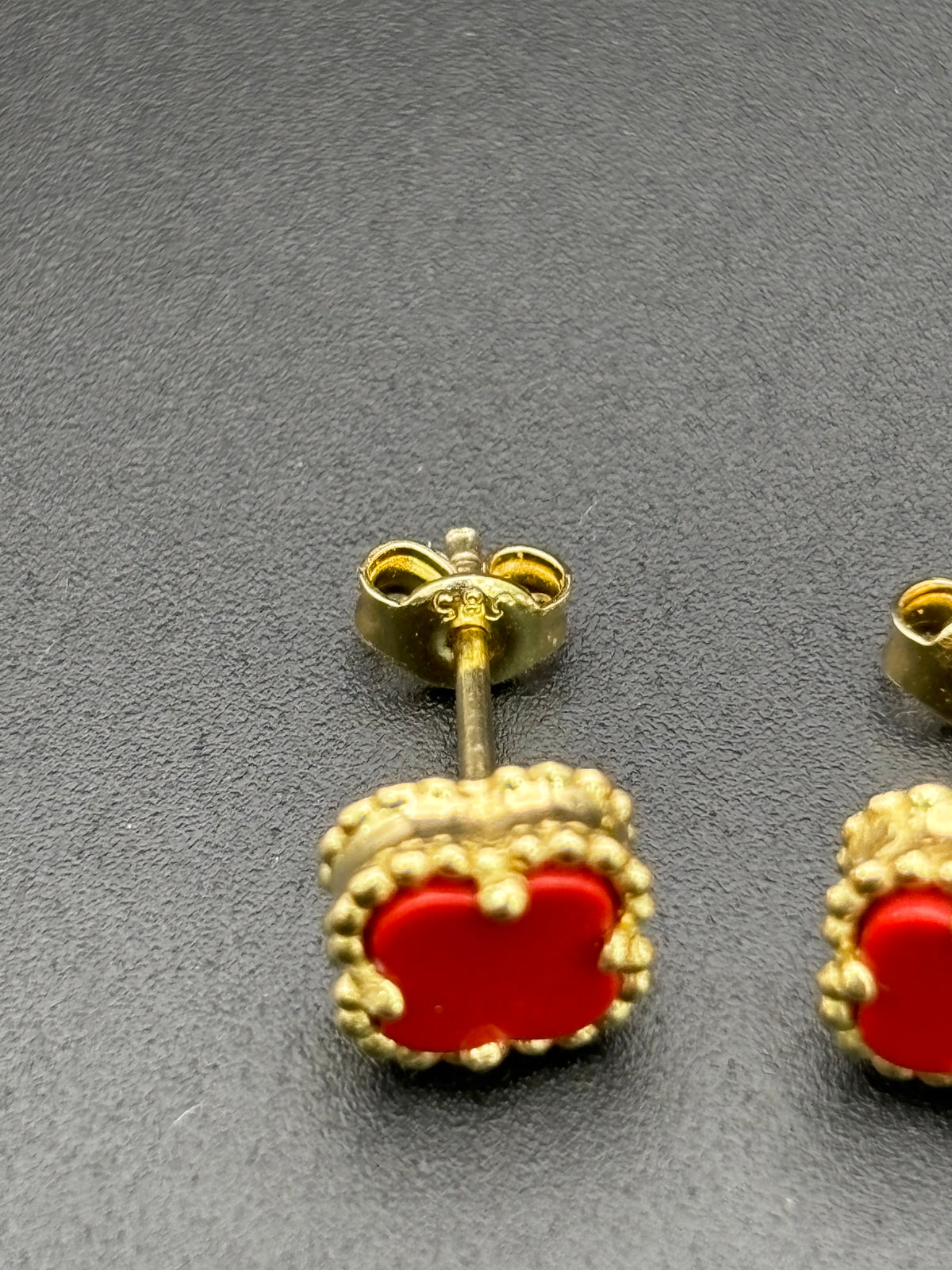 14k Solid Gold Earrings Red Flower