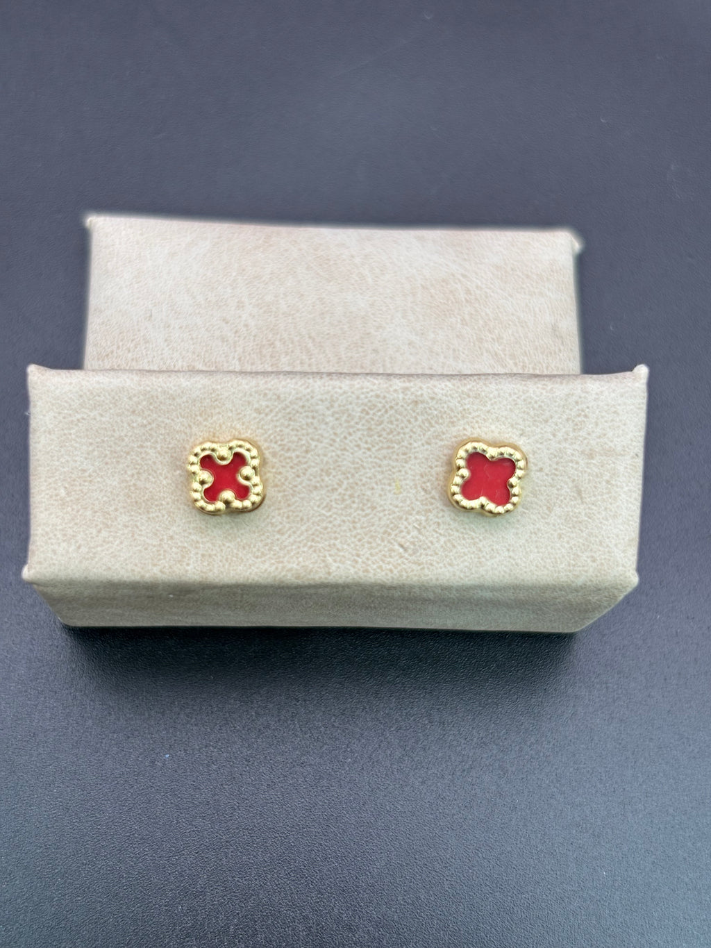 14k Solid Gold Earrings Red Flower