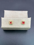 14k Solid Gold Earrings Red Flower