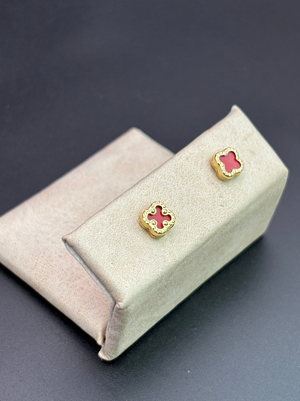 14k Solid Gold Earrings Red Flower