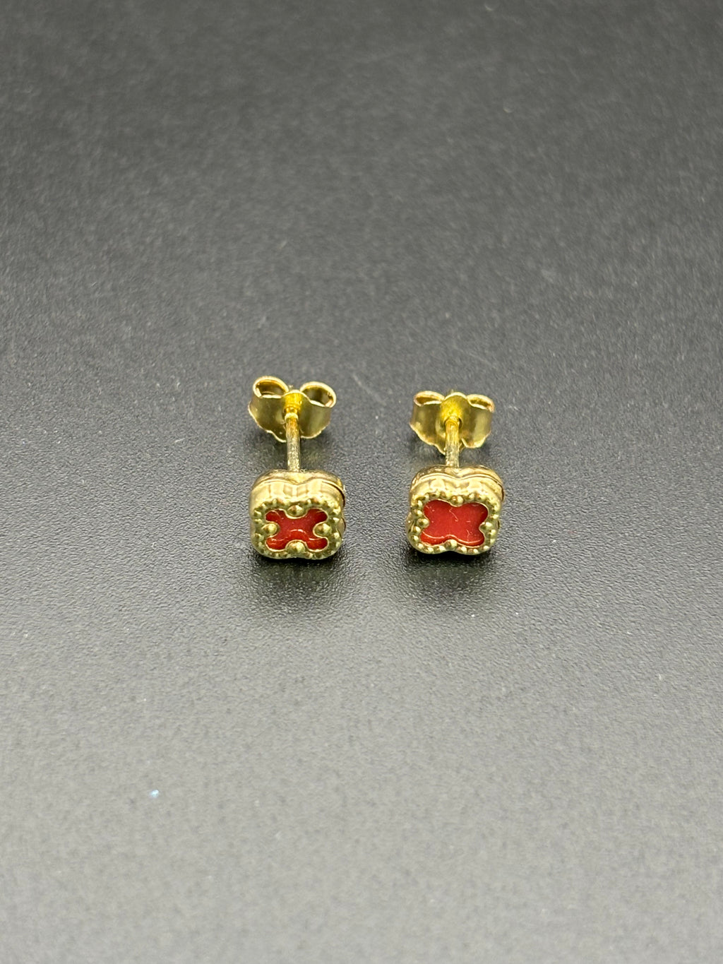14k Solid Gold Earrings Red Flower