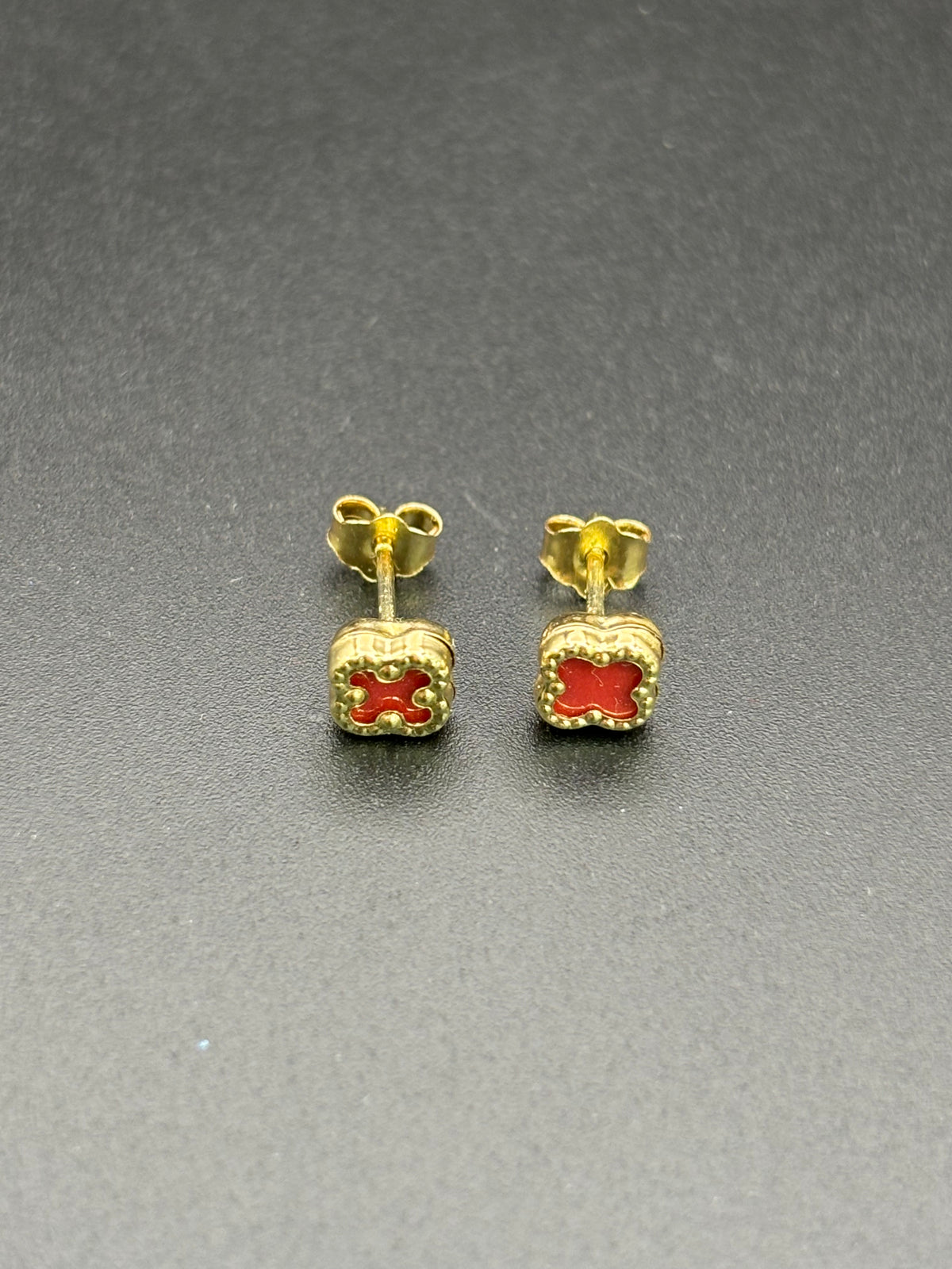 14k Solid Gold Earrings Red Flower