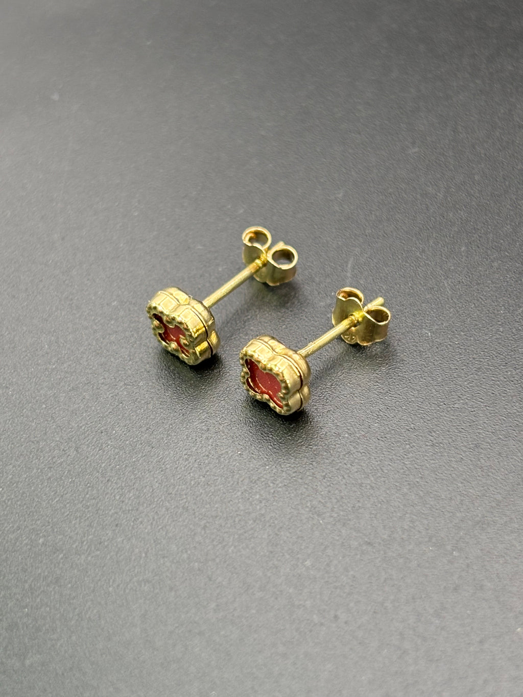 14k Solid Gold Earrings Red Flower