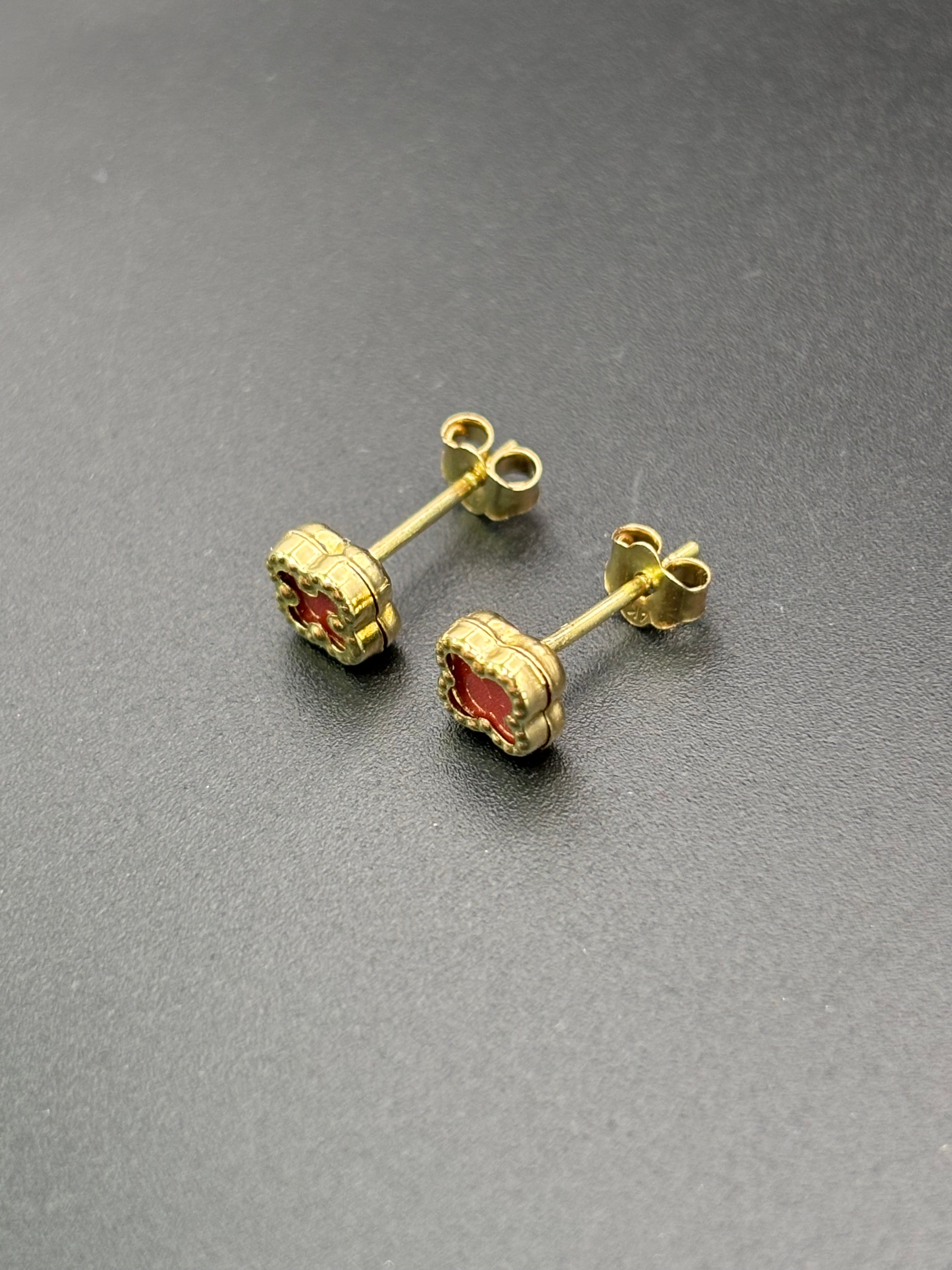 14k Solid Gold Earrings Red Flower