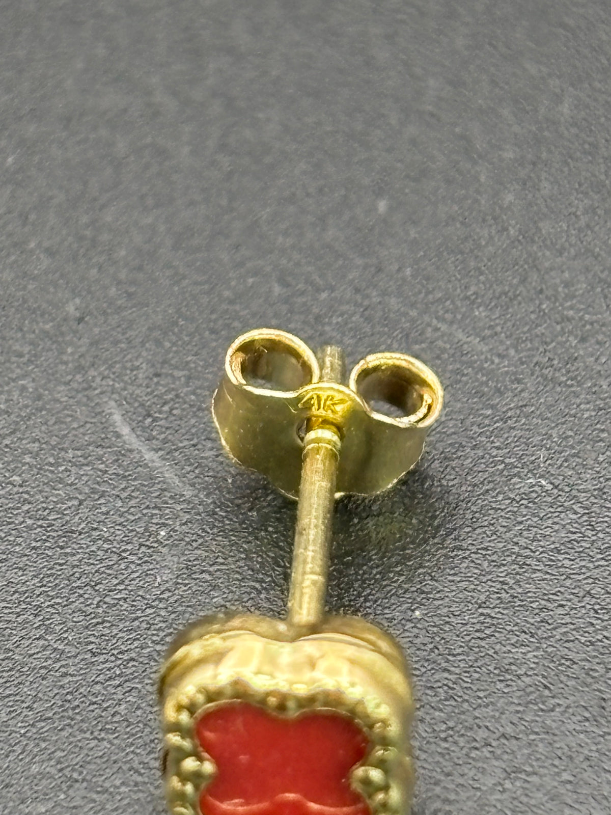 14k Solid Gold Earrings Red Flower