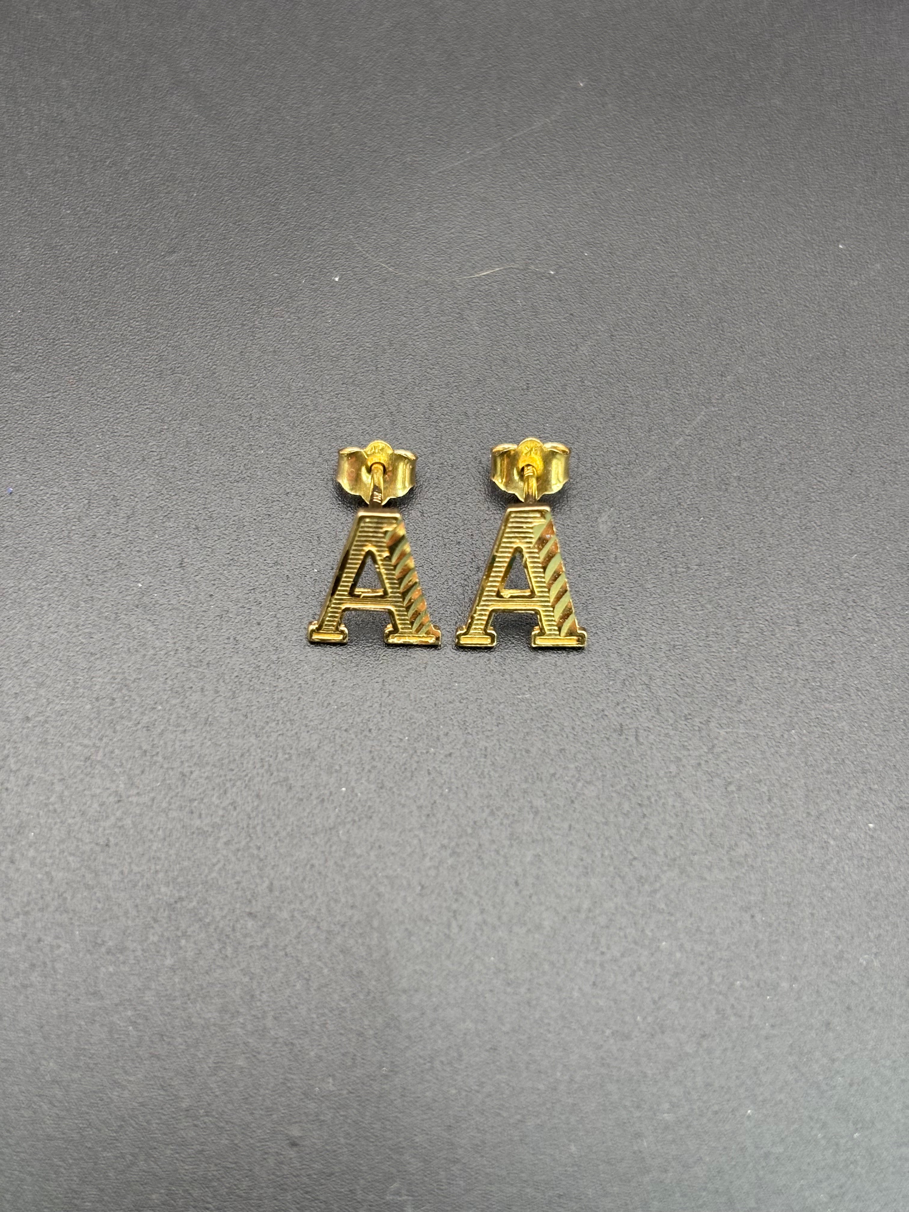 14k Solid Gold Earrings Letter A