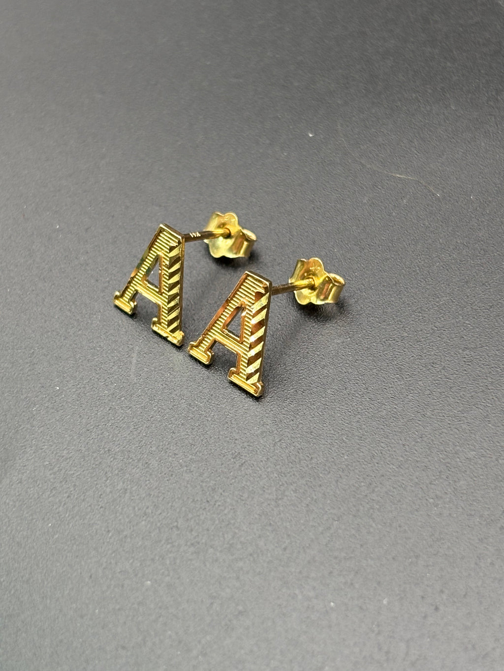 14k Solid Gold Earrings Letter A