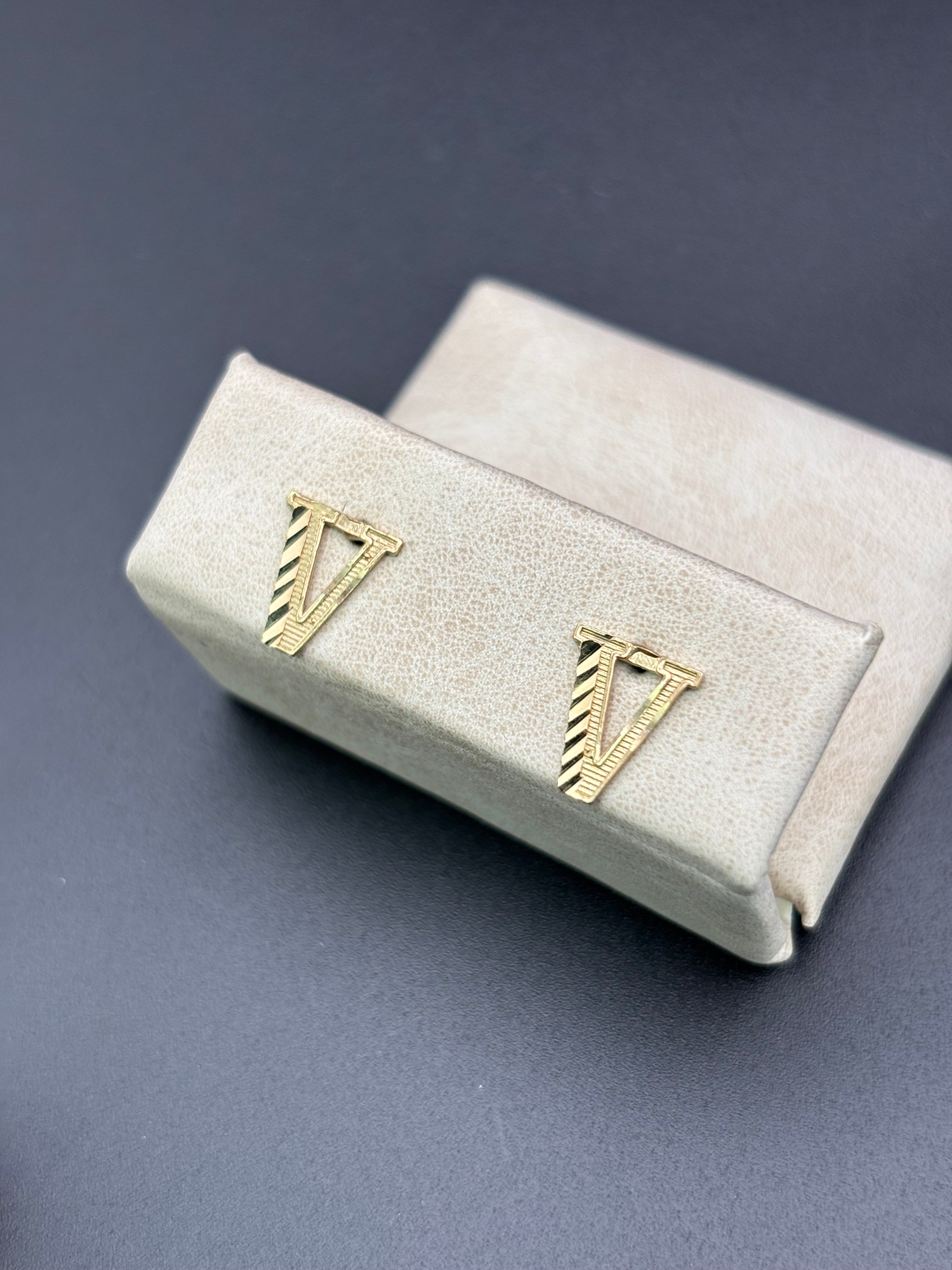 14k Solid Gold Earrings Letter V