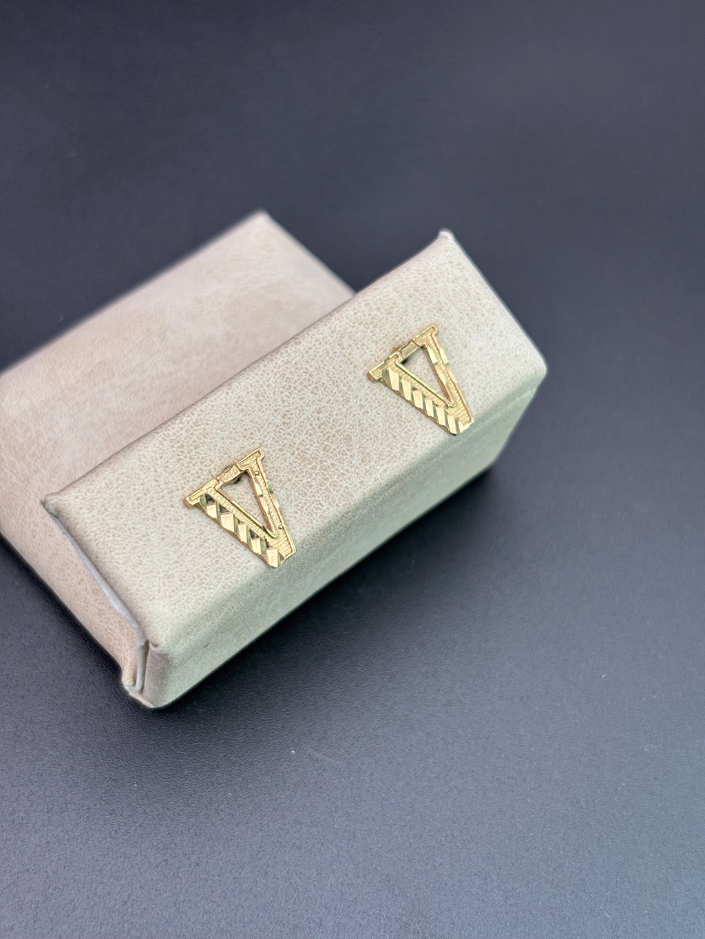 14k Solid Gold Earrings Letter V