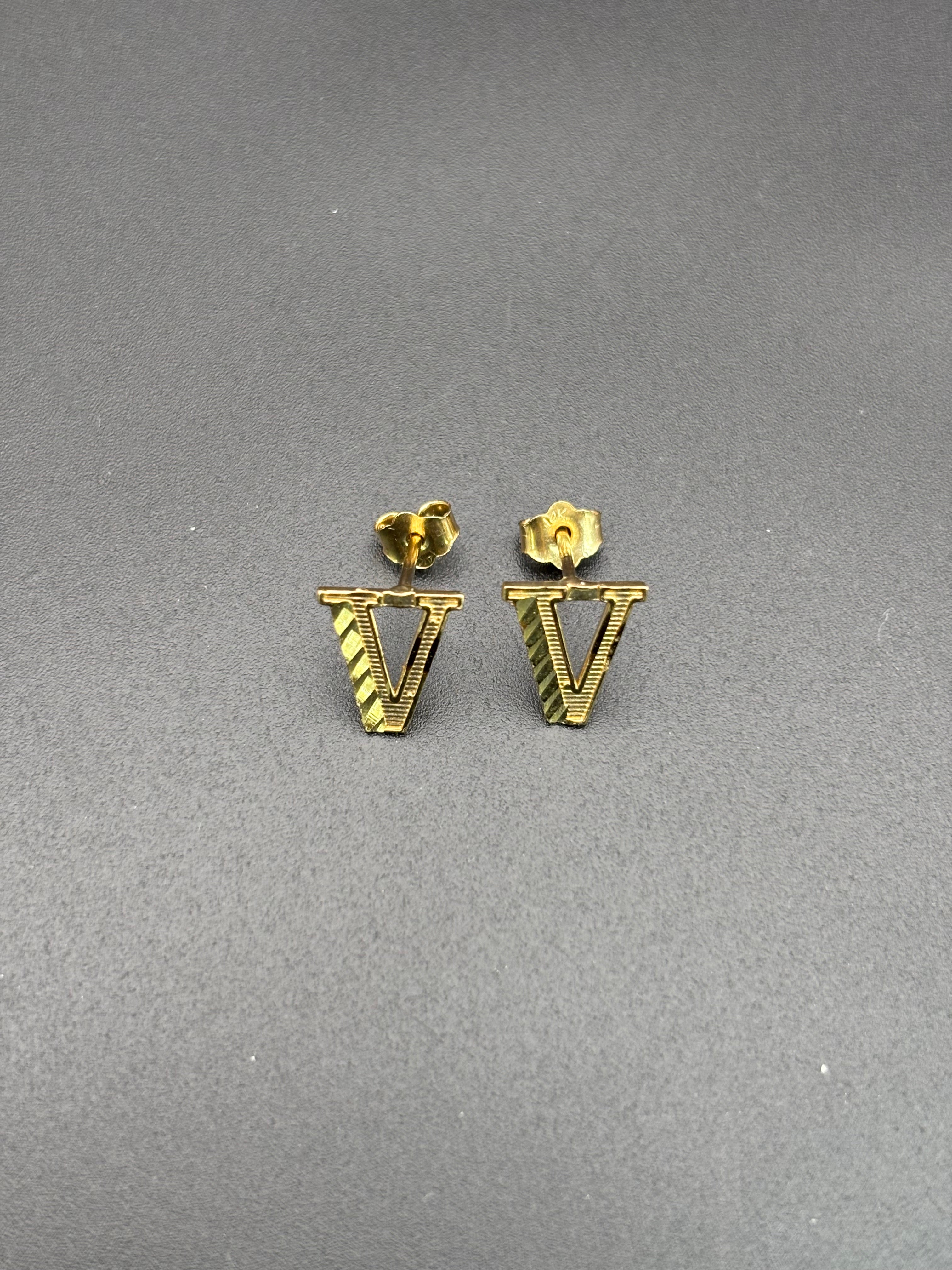 14k Solid Gold Earrings Letter V