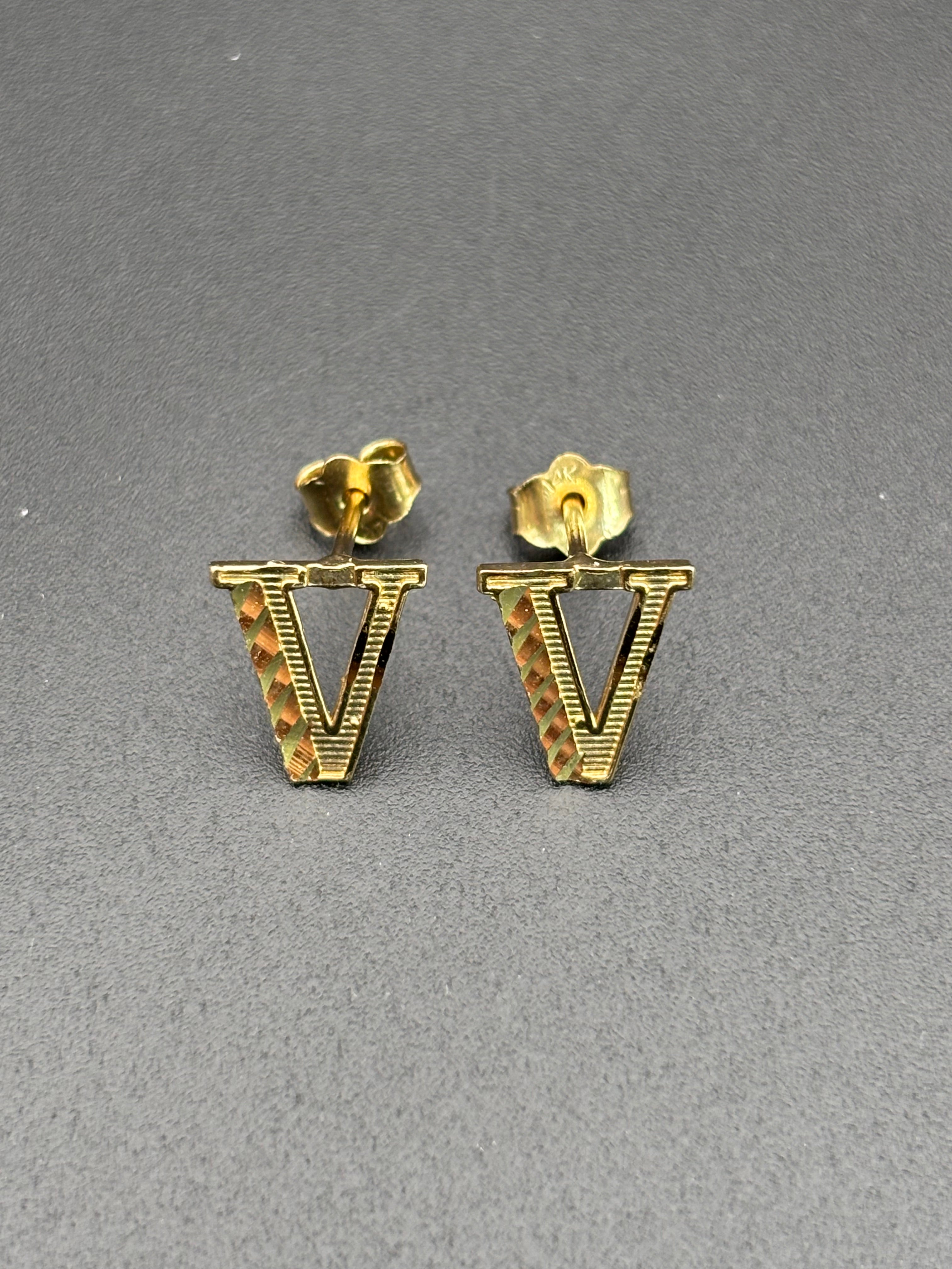 14k Solid Gold Earrings Letter V