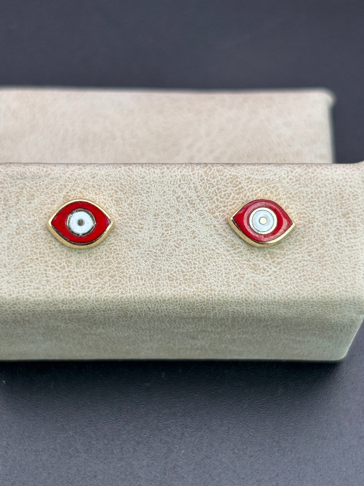 14k Solid Gold Earrings Evil Eye Red