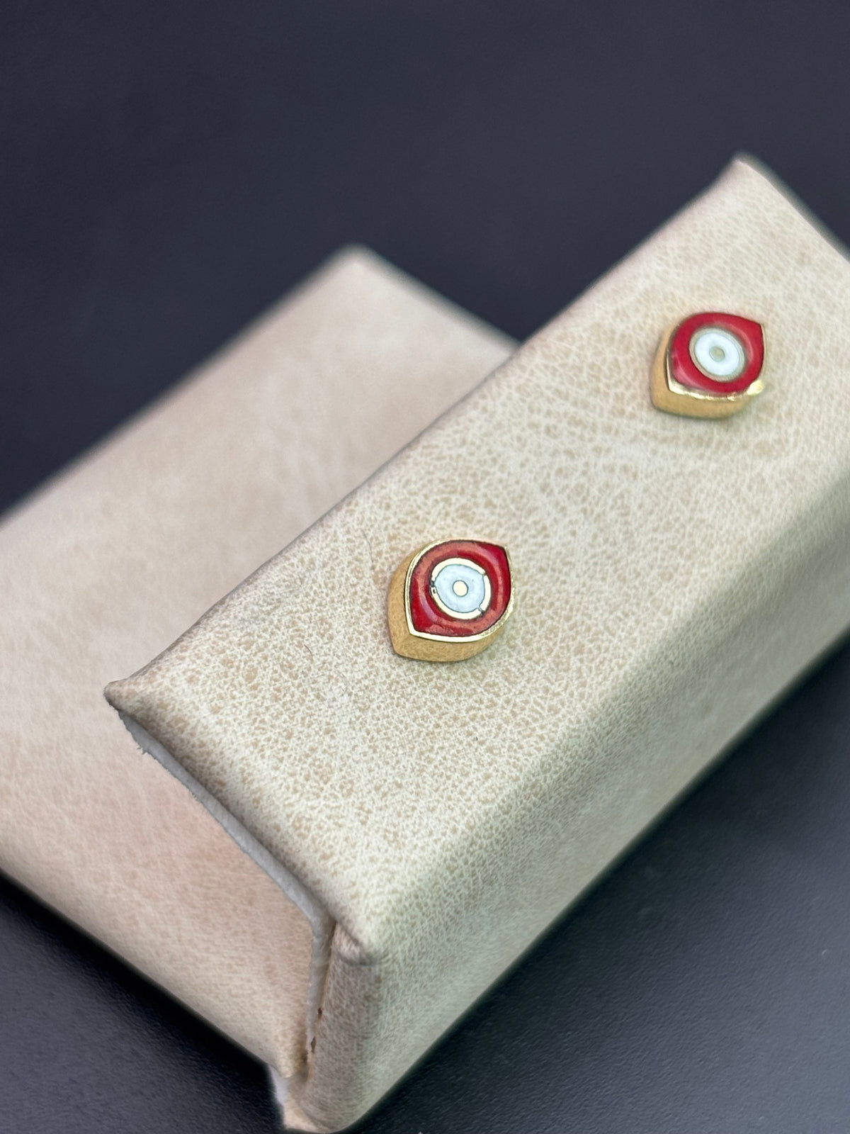 14k Solid Gold Earrings Evil Eye Red