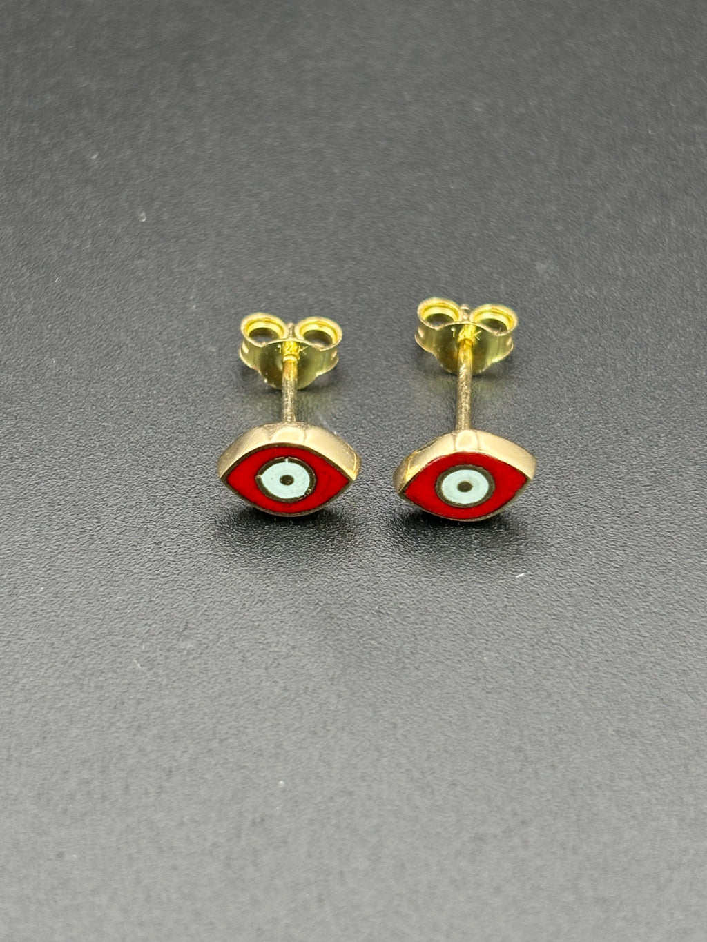 14k Solid Gold Earrings Evil Eye Red