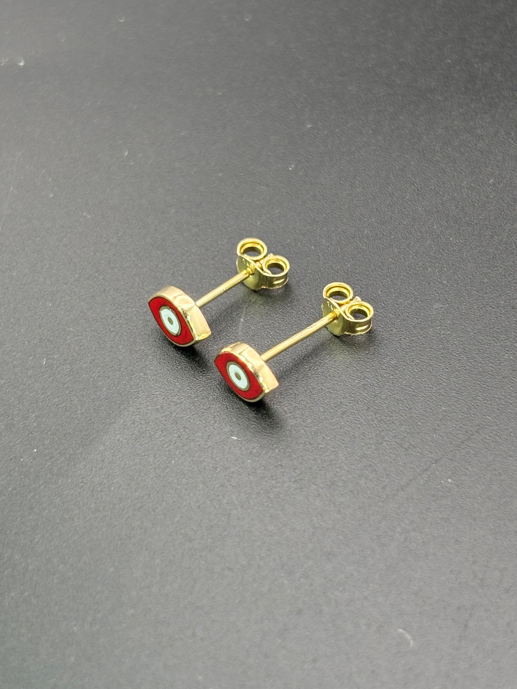 14k Solid Gold Earrings Evil Eye Red