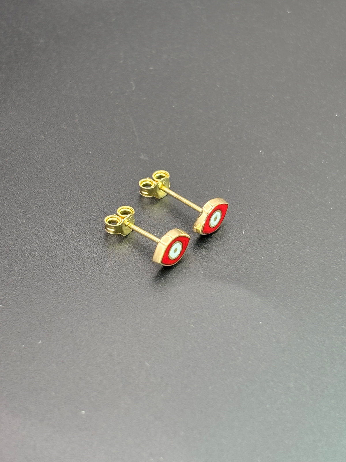 14k Solid Gold Earrings Evil Eye Red