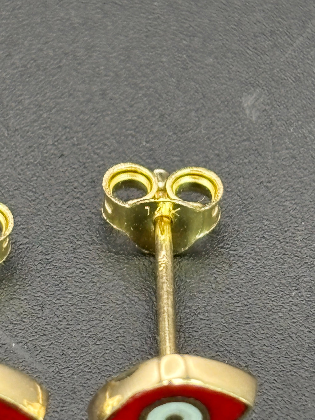 14k Solid Gold Earrings Evil Eye Red