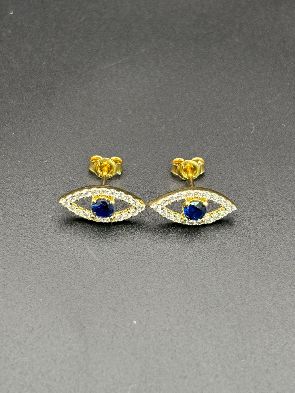 14k Solid Gold Earrings Evil Eye Blue