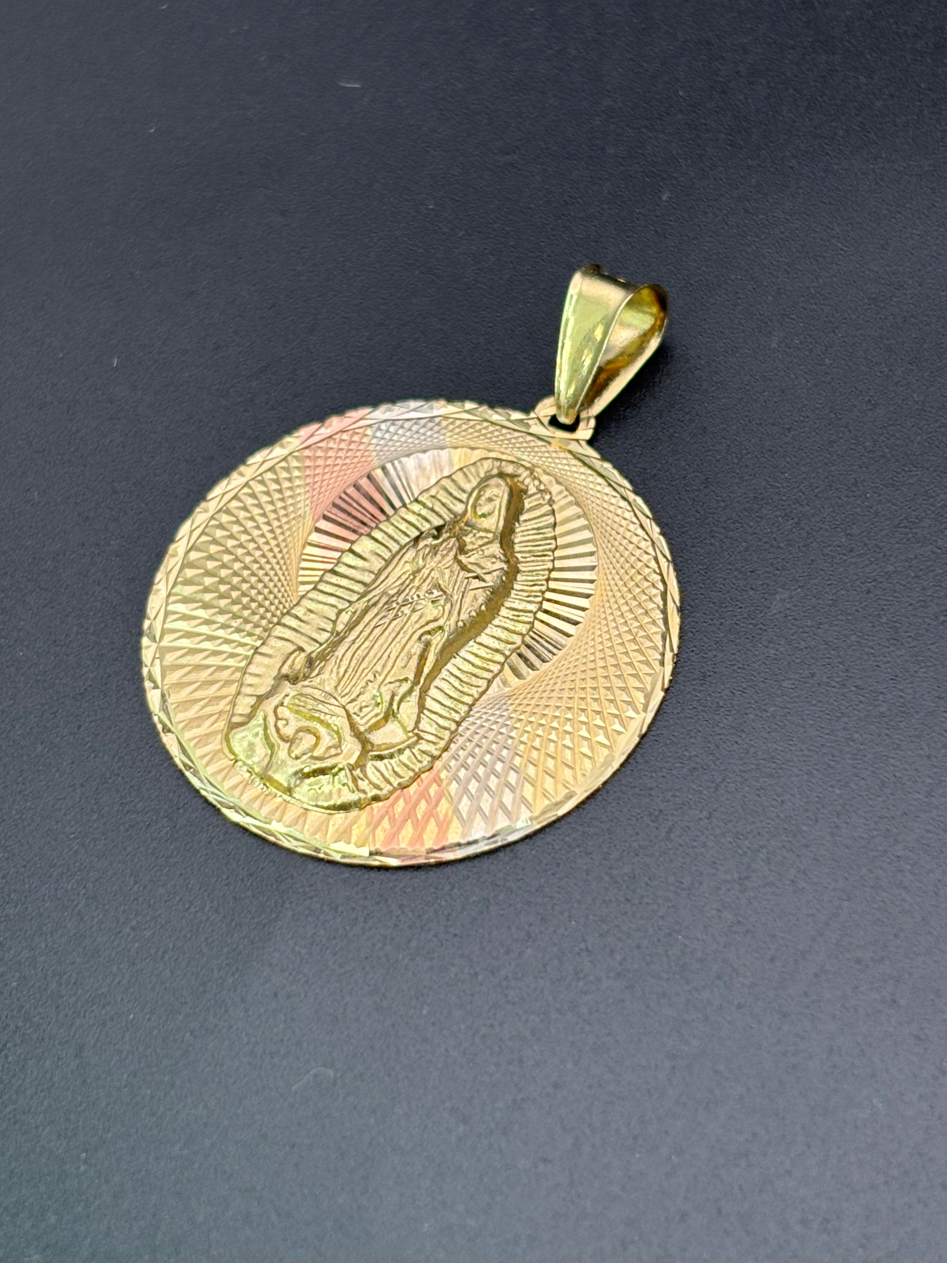 14k Solid Gold Pendant Virgin Mary
