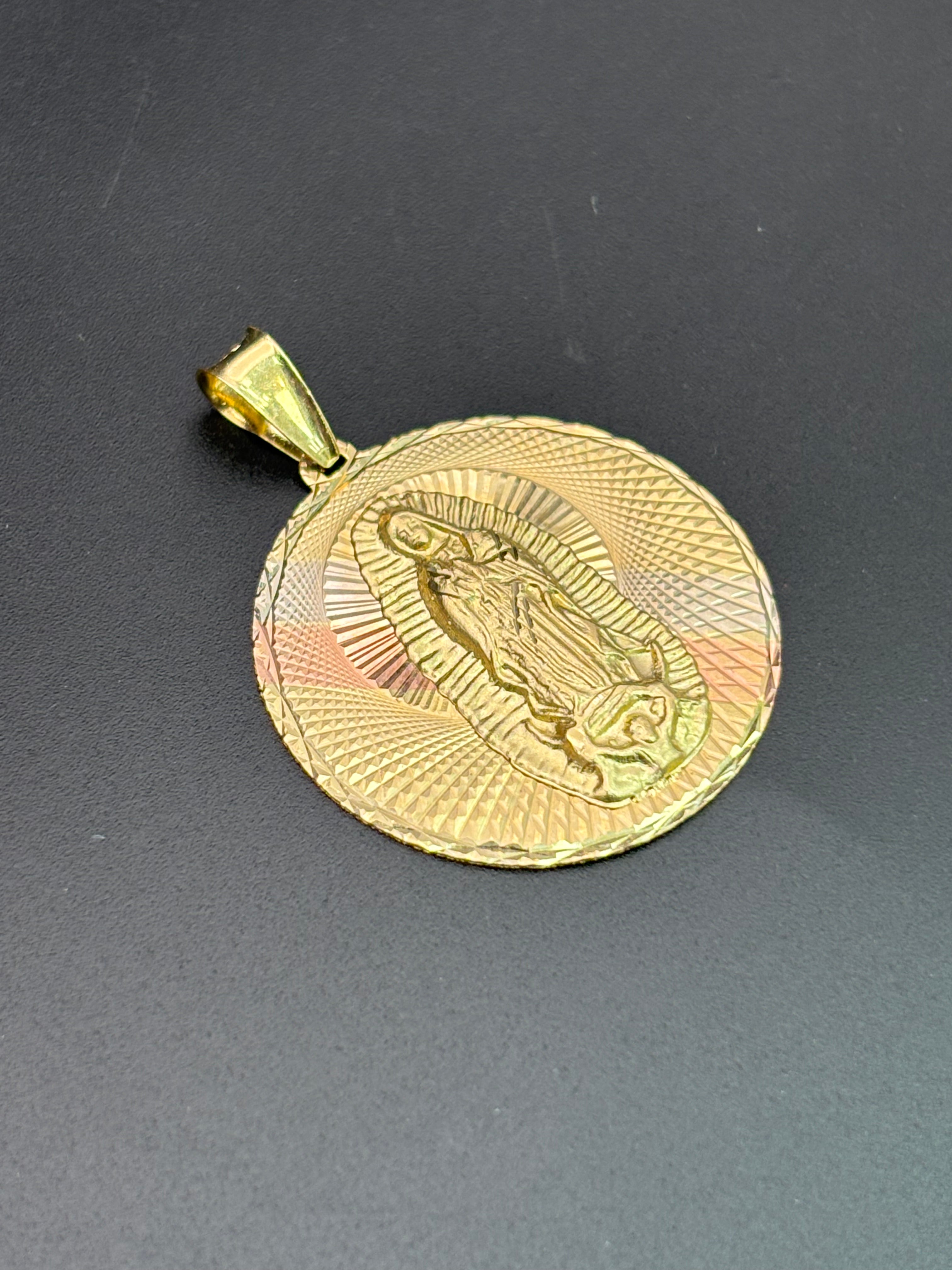 14k Solid Gold Pendant Virgin Mary