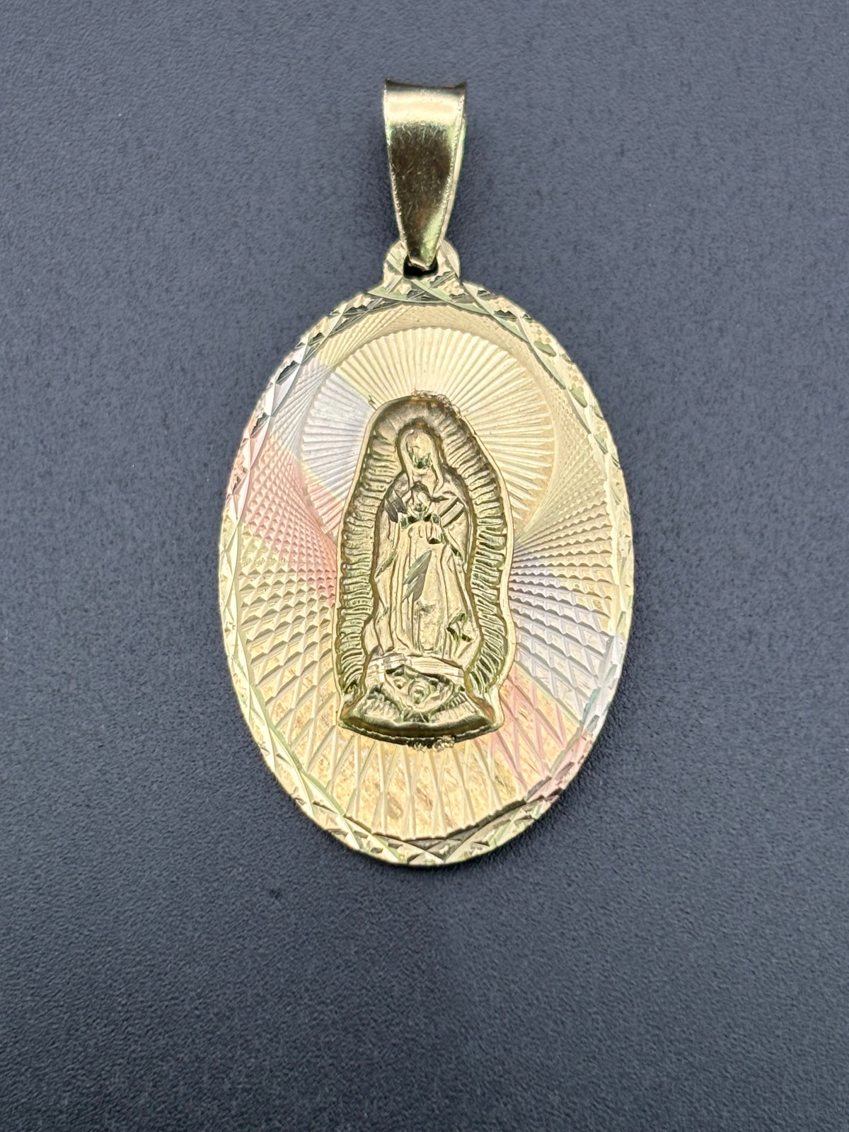 14k Solid Gold Pendant Virgin Mary Jesus