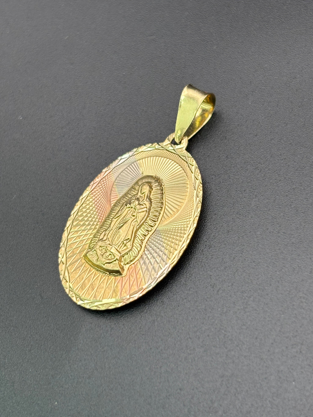 14k Solid Gold Pendant Virgin Mary Jesus
