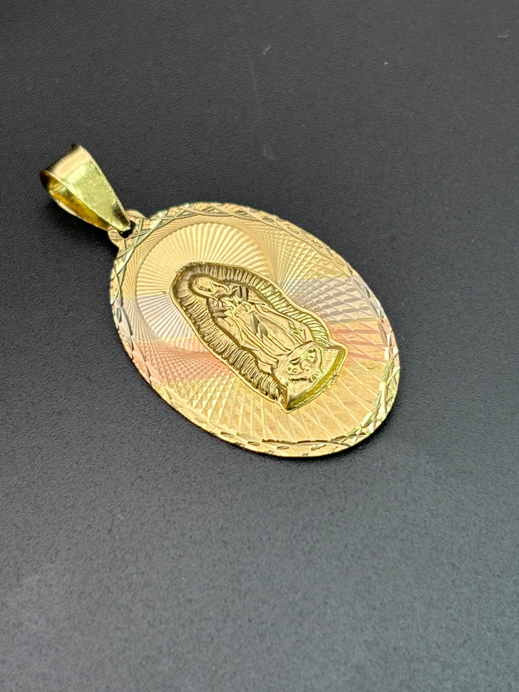 14k Solid Gold Pendant Virgin Mary Jesus