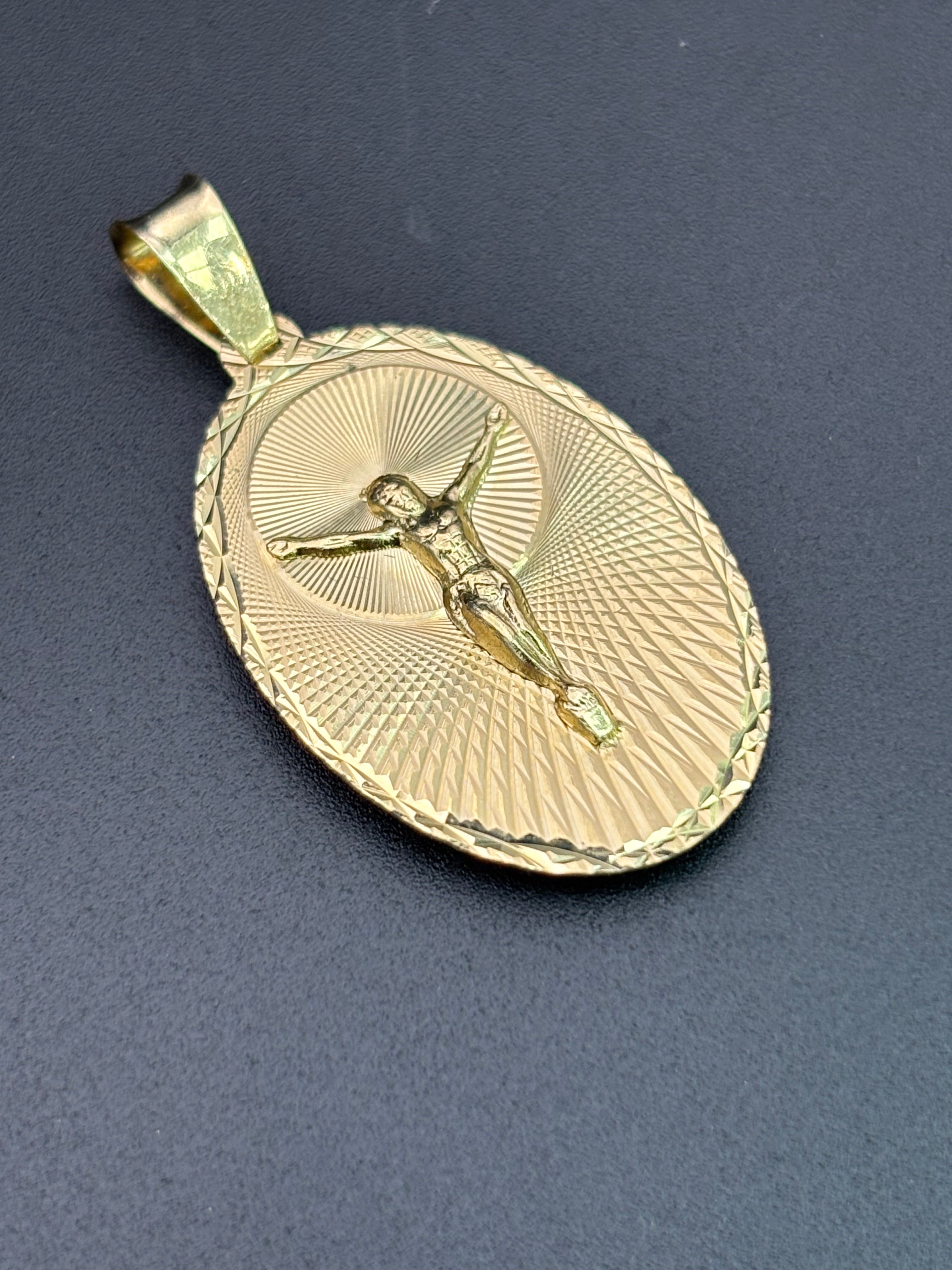 14k Solid Gold Pendant Virgin Mary Jesus