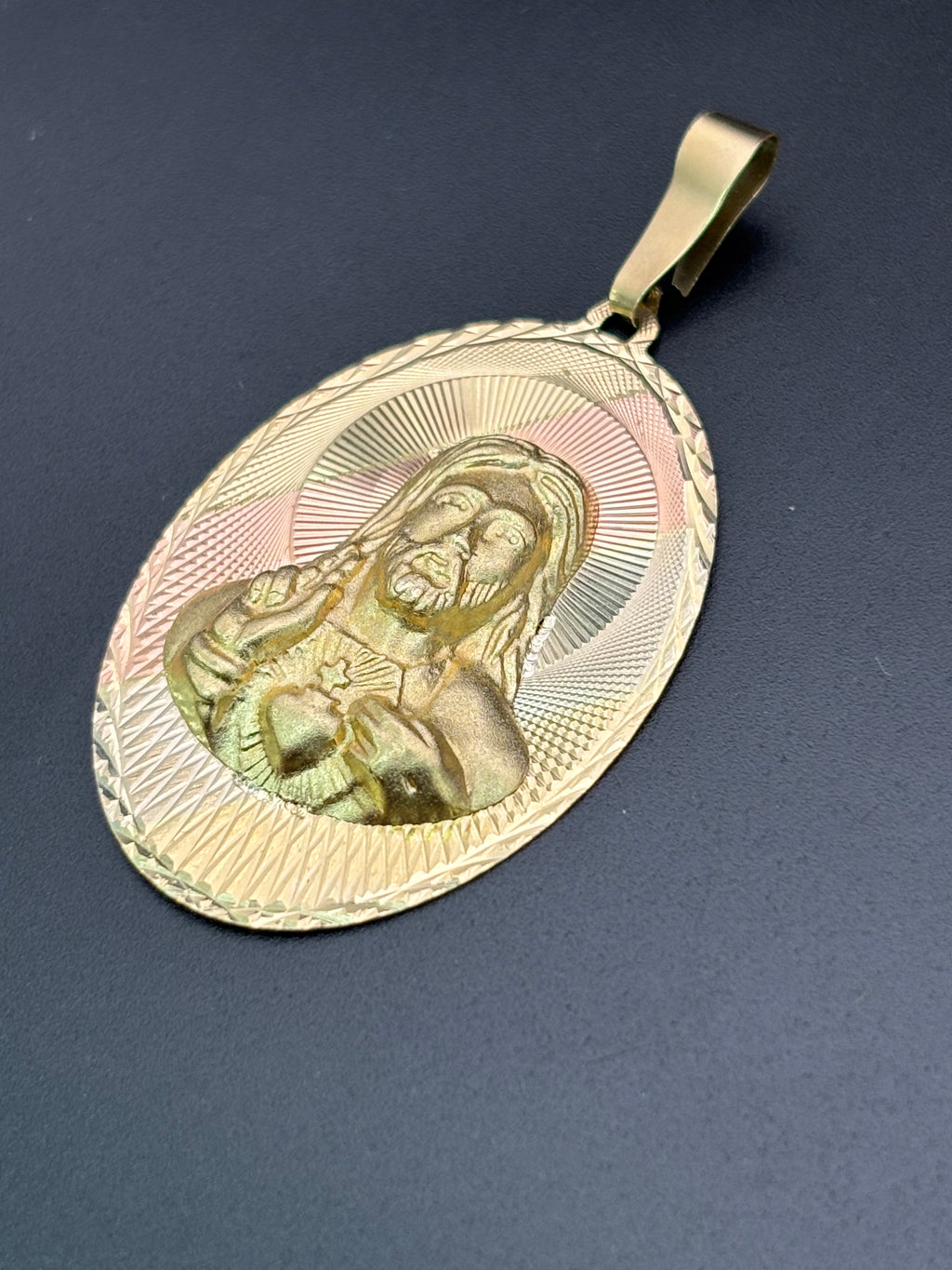 14k Solid Gold Pendant Jesus Heart