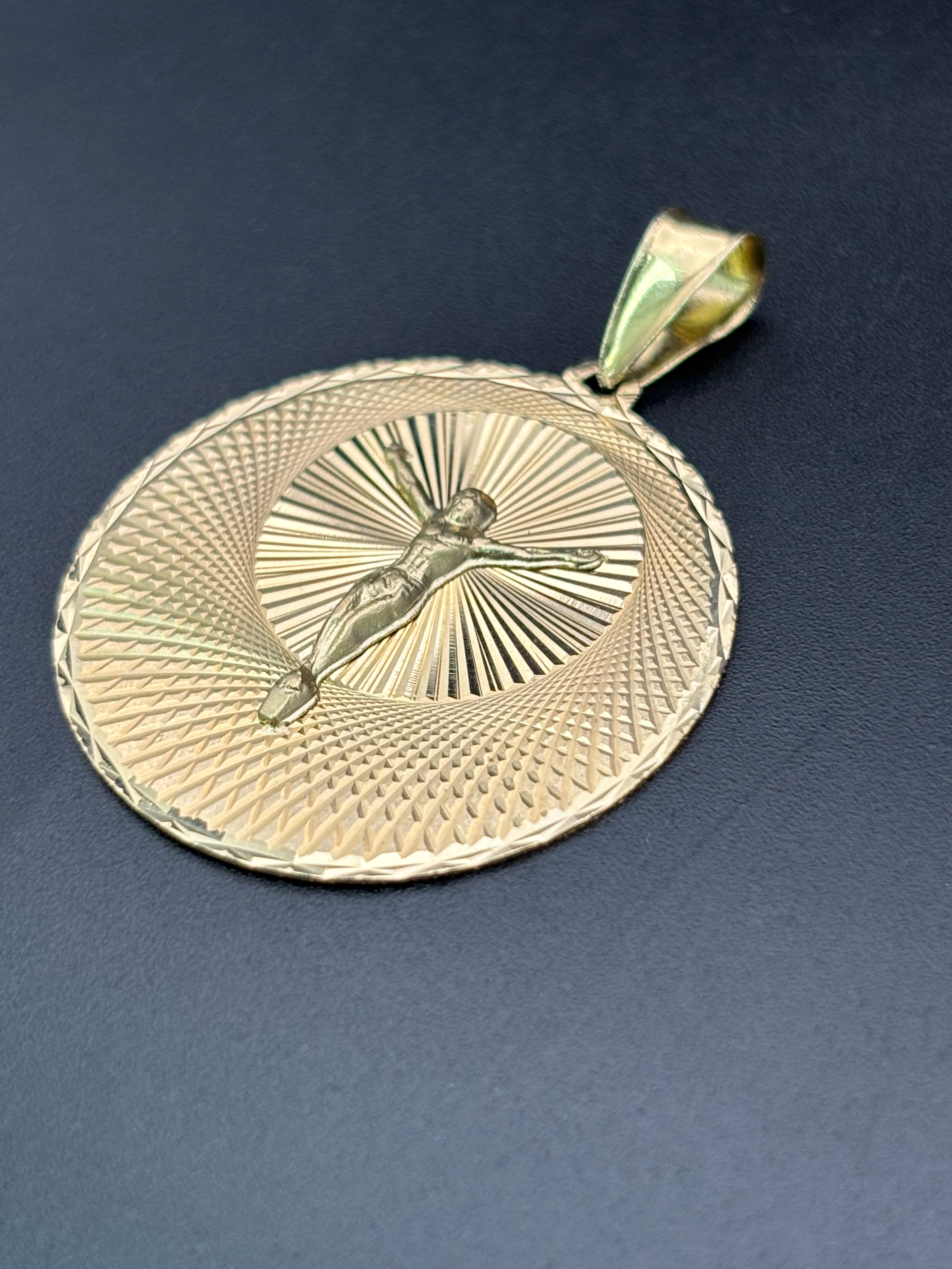 14k Solid Gold Pendant Jesus Christ Cross