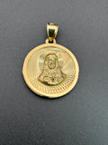 14k Solid Gold Pendant Jesus Heart Virgin Mary