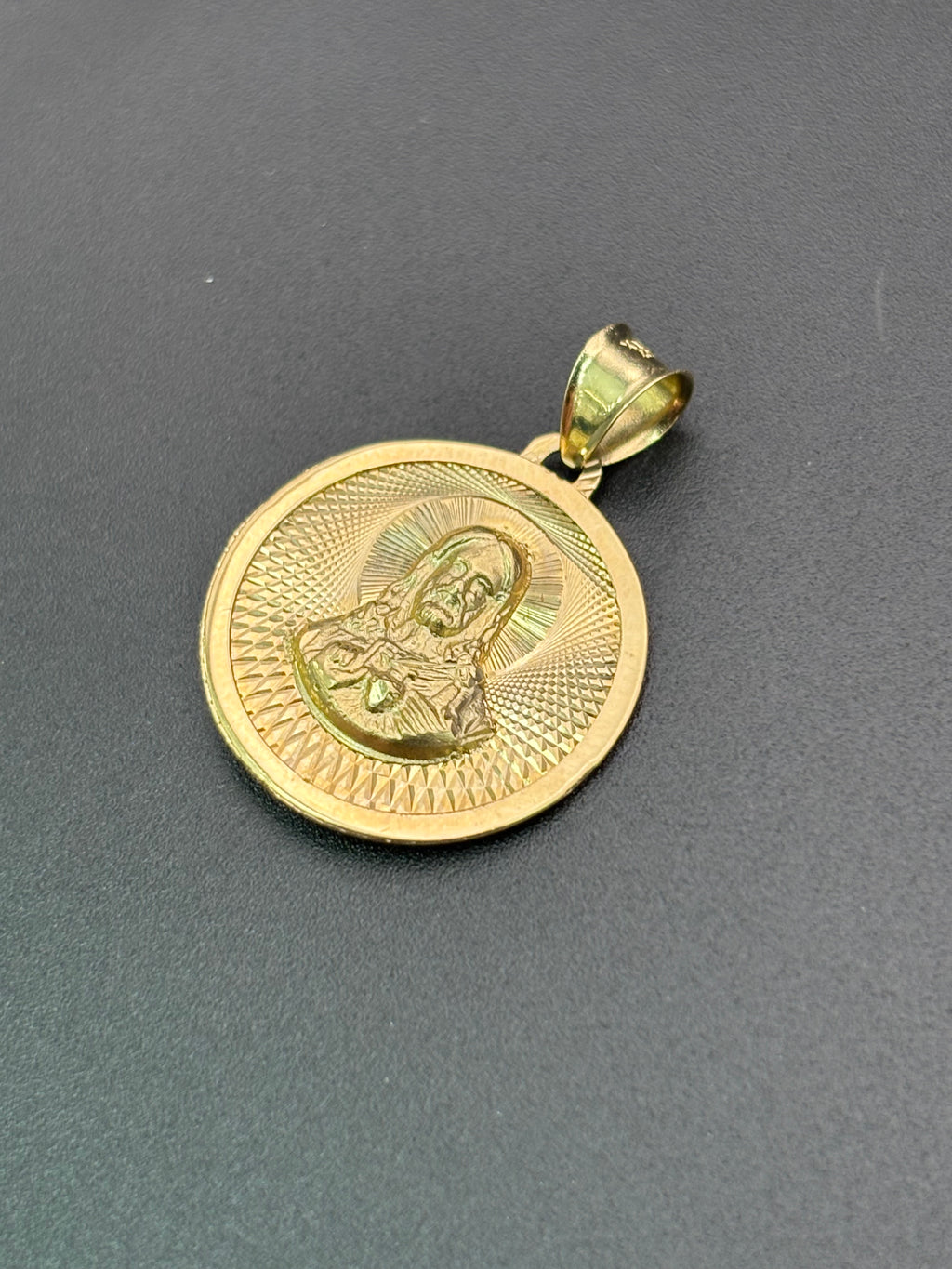 14k Solid Gold Pendant Jesus Heart Virgin Mary