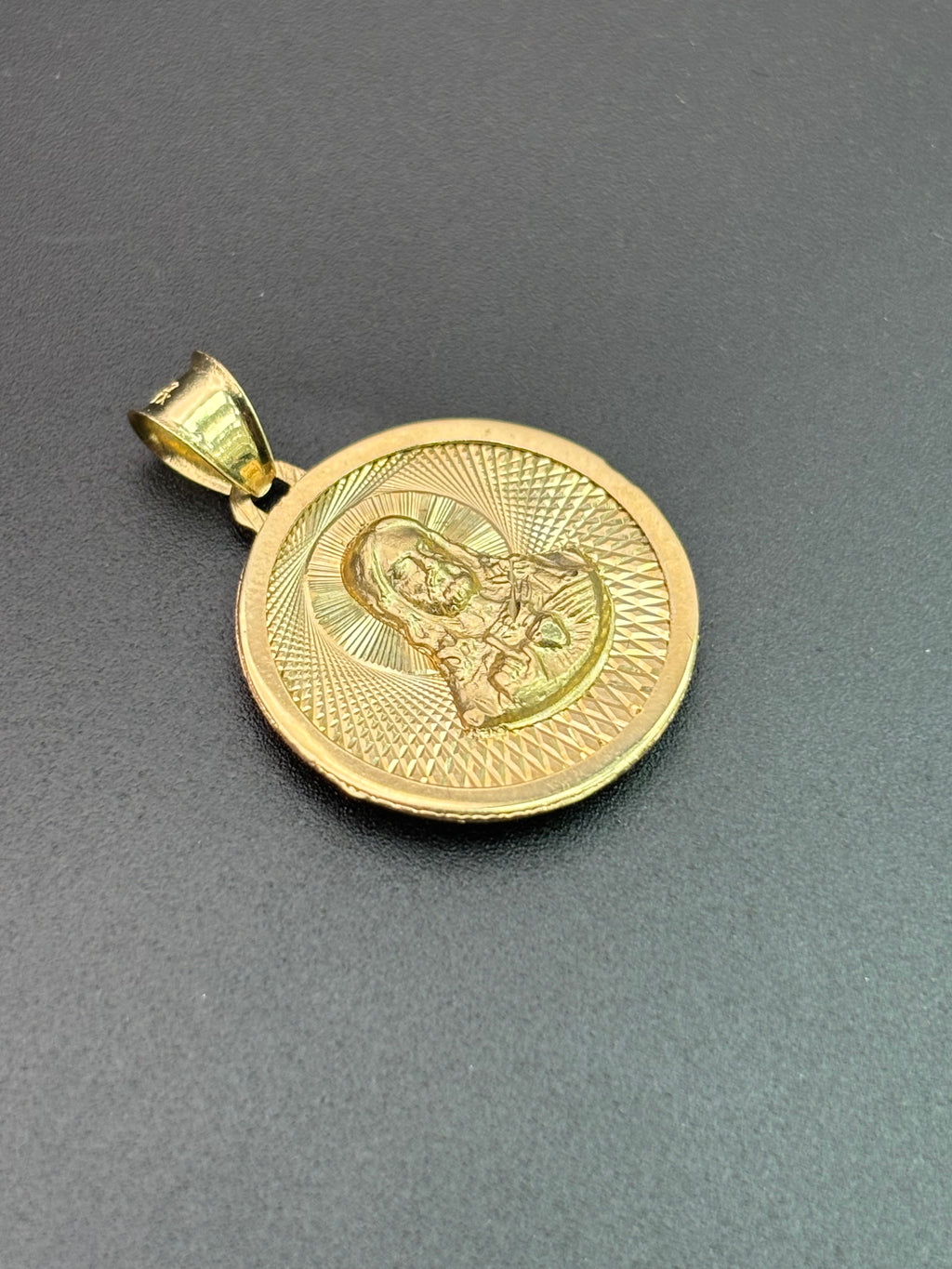 14k Solid Gold Pendant Jesus Heart Virgin Mary