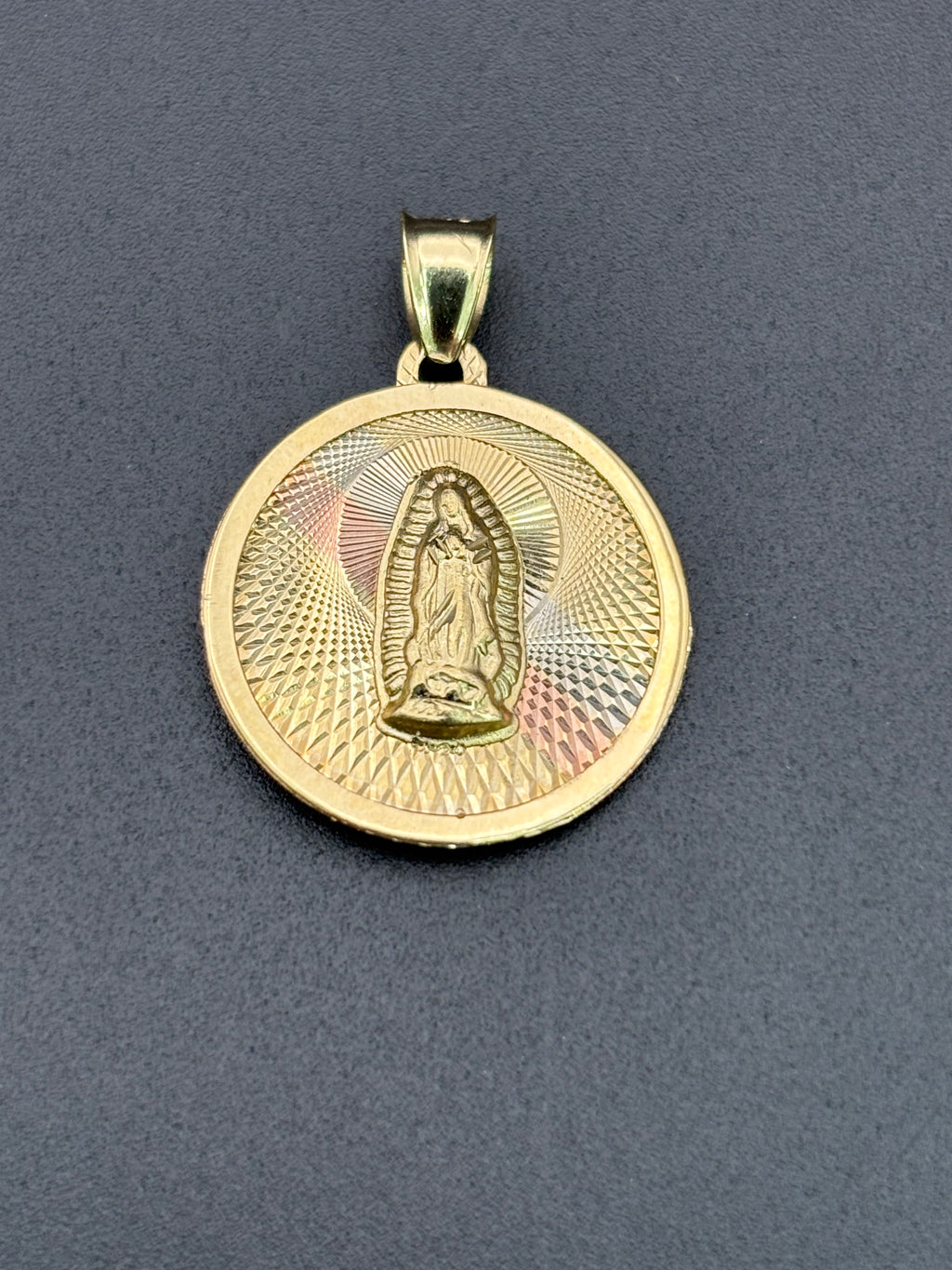 14k Solid Gold Pendant Jesus Heart Virgin Mary