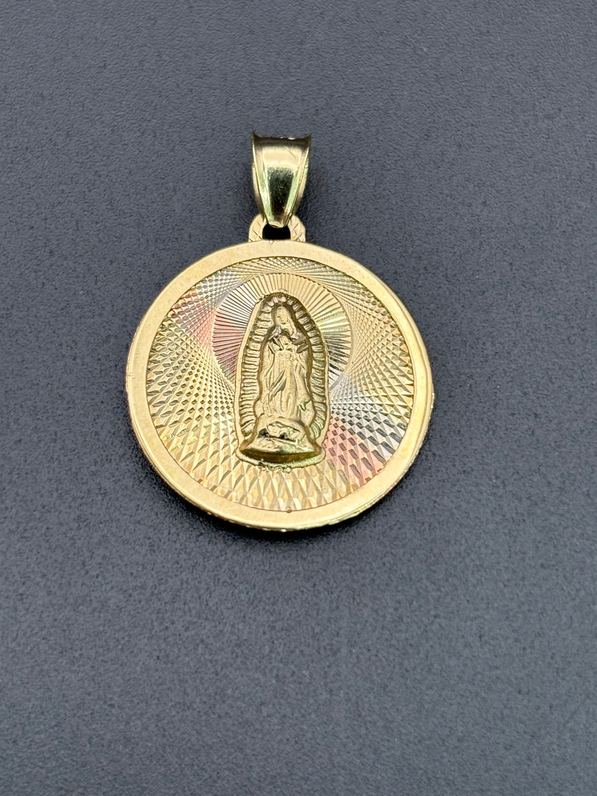 14k Solid Gold Pendant Jesus Heart Virgin Mary
