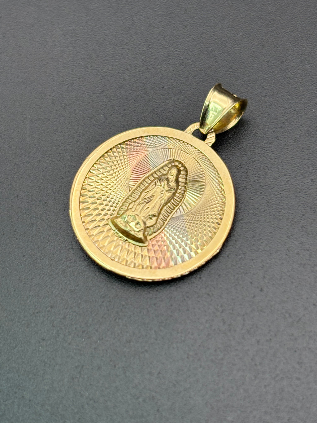 14k Solid Gold Pendant Jesus Heart Virgin Mary