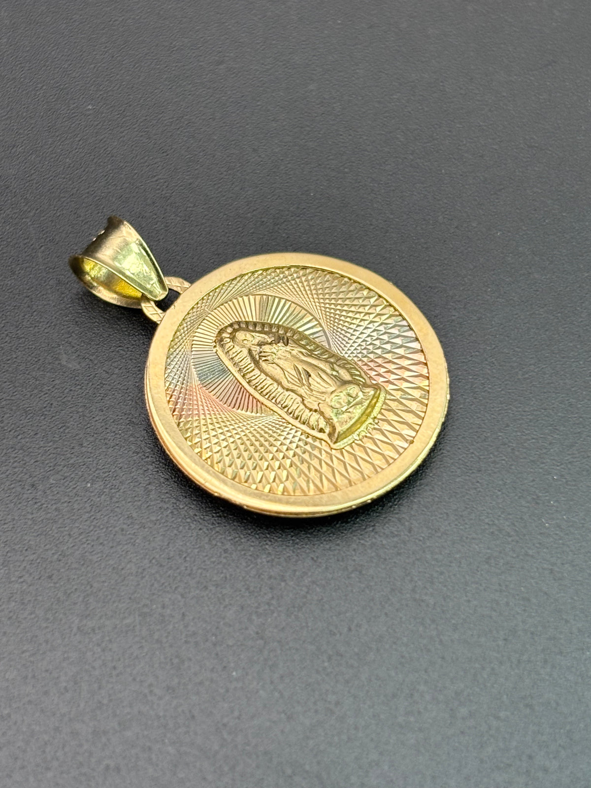 14k Solid Gold Pendant Jesus Heart Virgin Mary