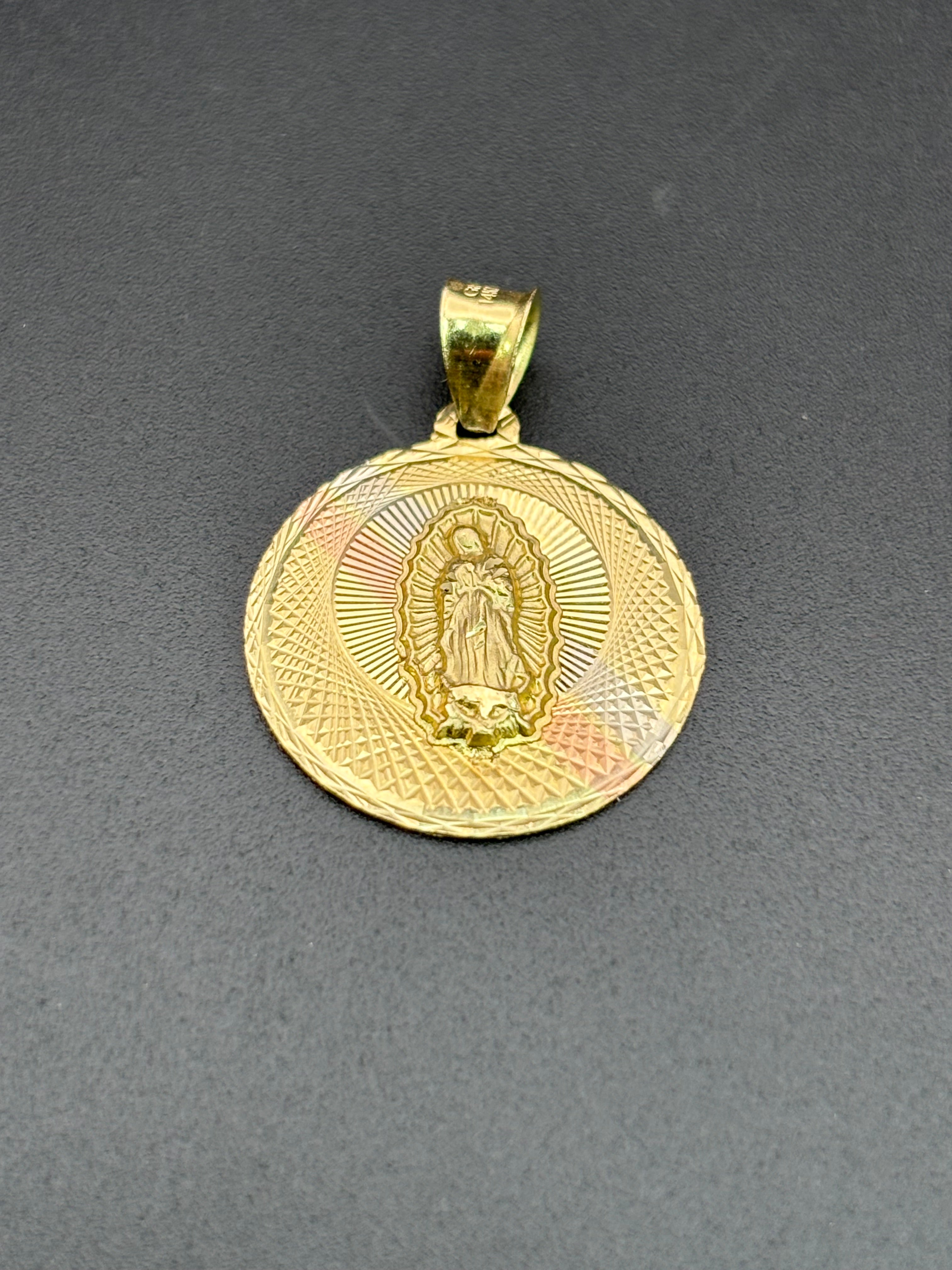 14k Solid Gold Pendant Virgin Mary
