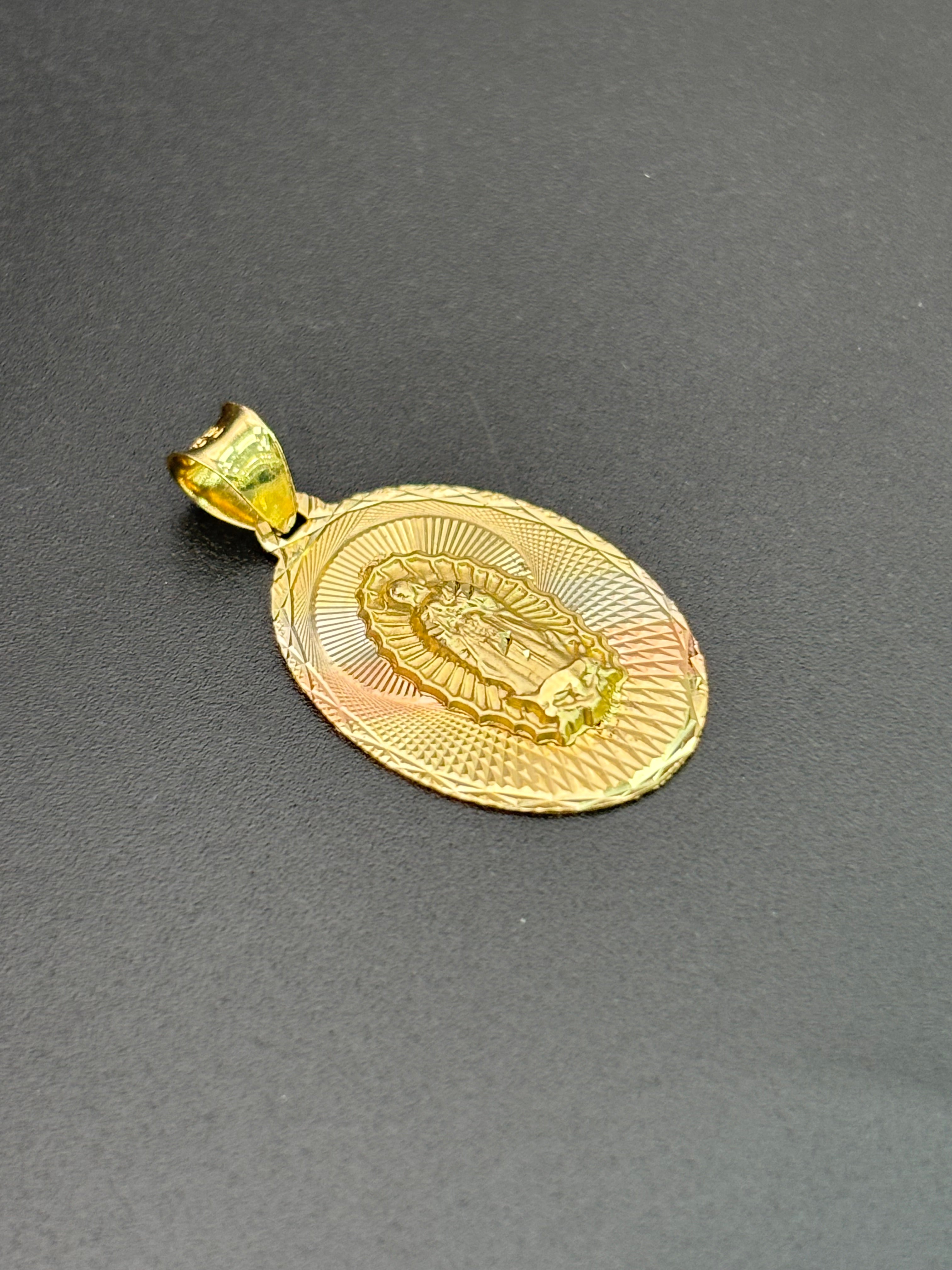 14k Solid Gold Pendant Virgin Mary