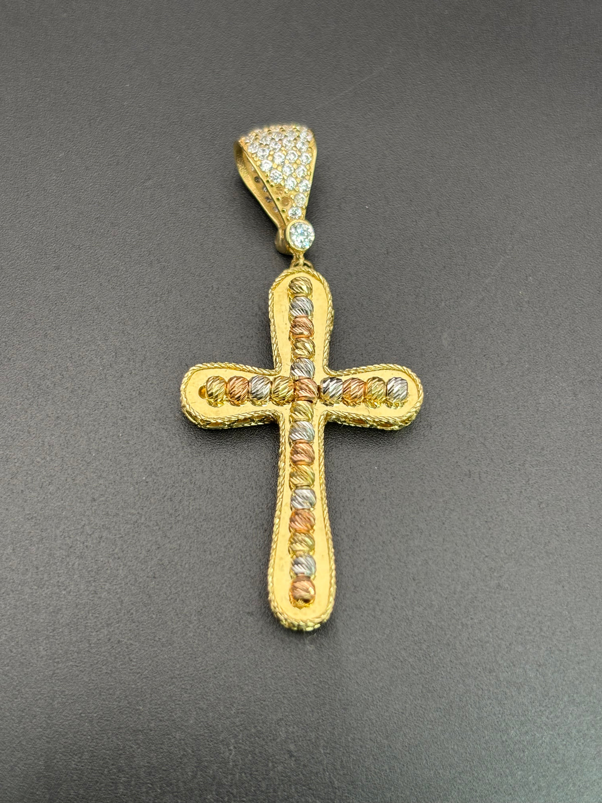 14k Solid Multi-tone Gold Jesus Cross Pendant