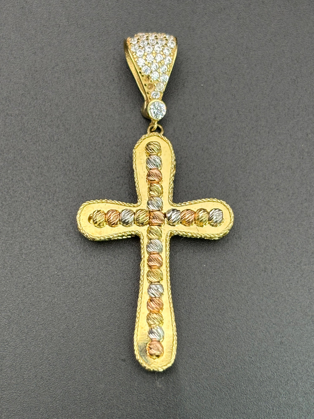 14k Solid Multi-tone Gold Jesus Cross Pendant